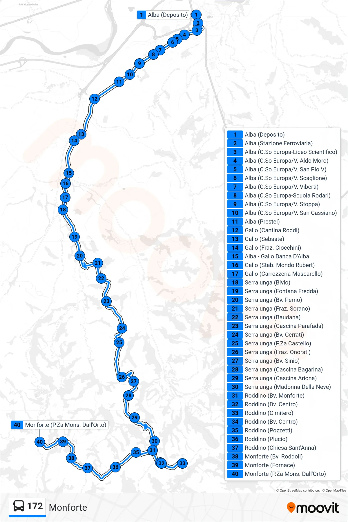 Linea 172 bus (Monforte) - Percorsi e fermate sulla mappa