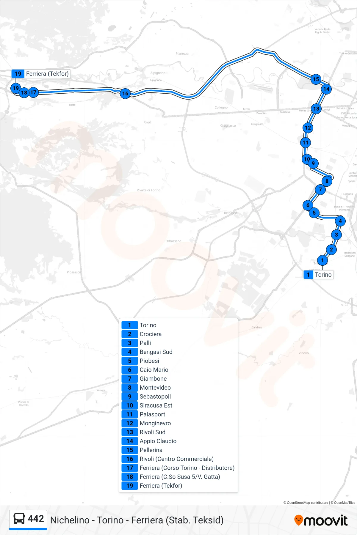 Linea 442 bus (Avigliana) - Percorsi e fermate sulla mappa