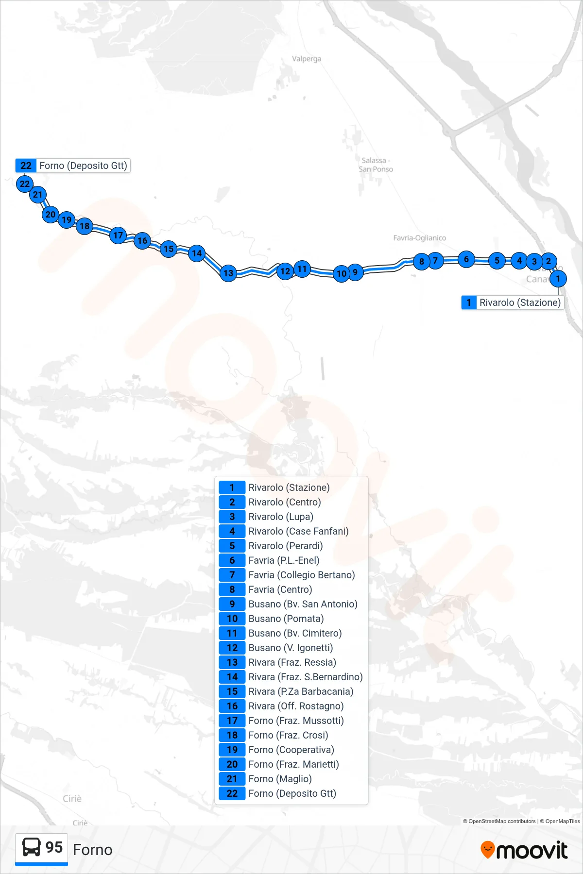 Linea 95 bus (Forno) - Percorsi e fermate sulla mappa