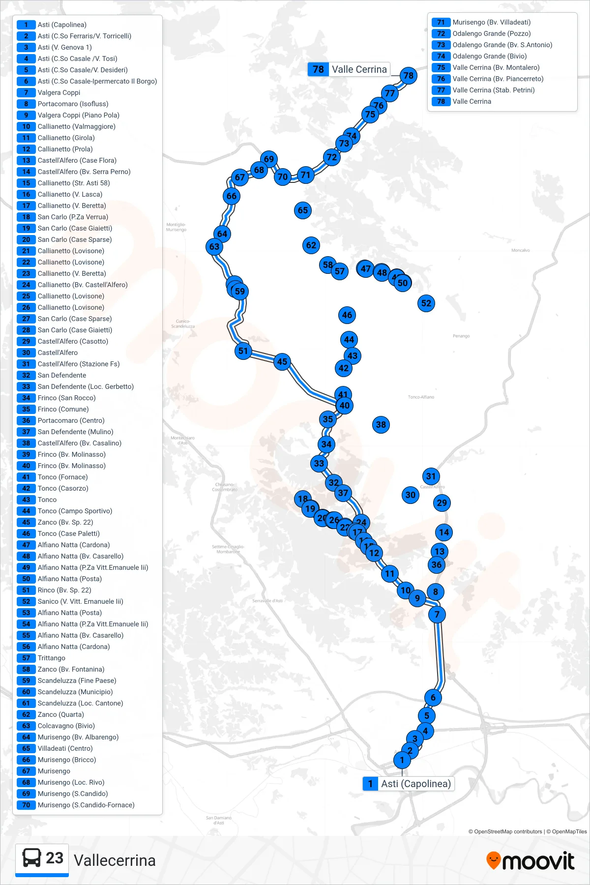 Linea 23  bus (Vallecerrina) - Percorsi e fermate sulla mappa