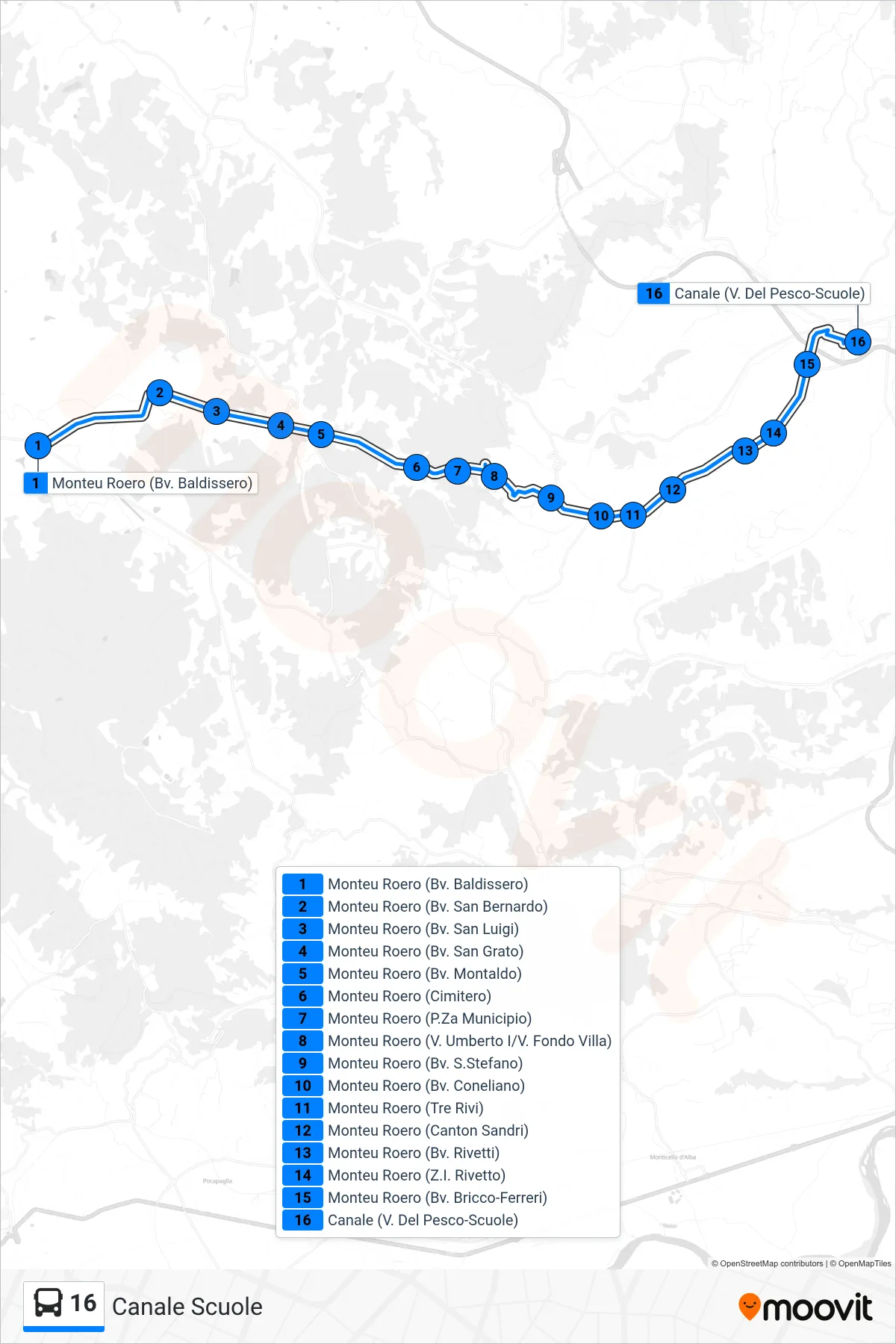 Linea 16  bus (Canale Scuole) - Percorsi e fermate sulla mappa