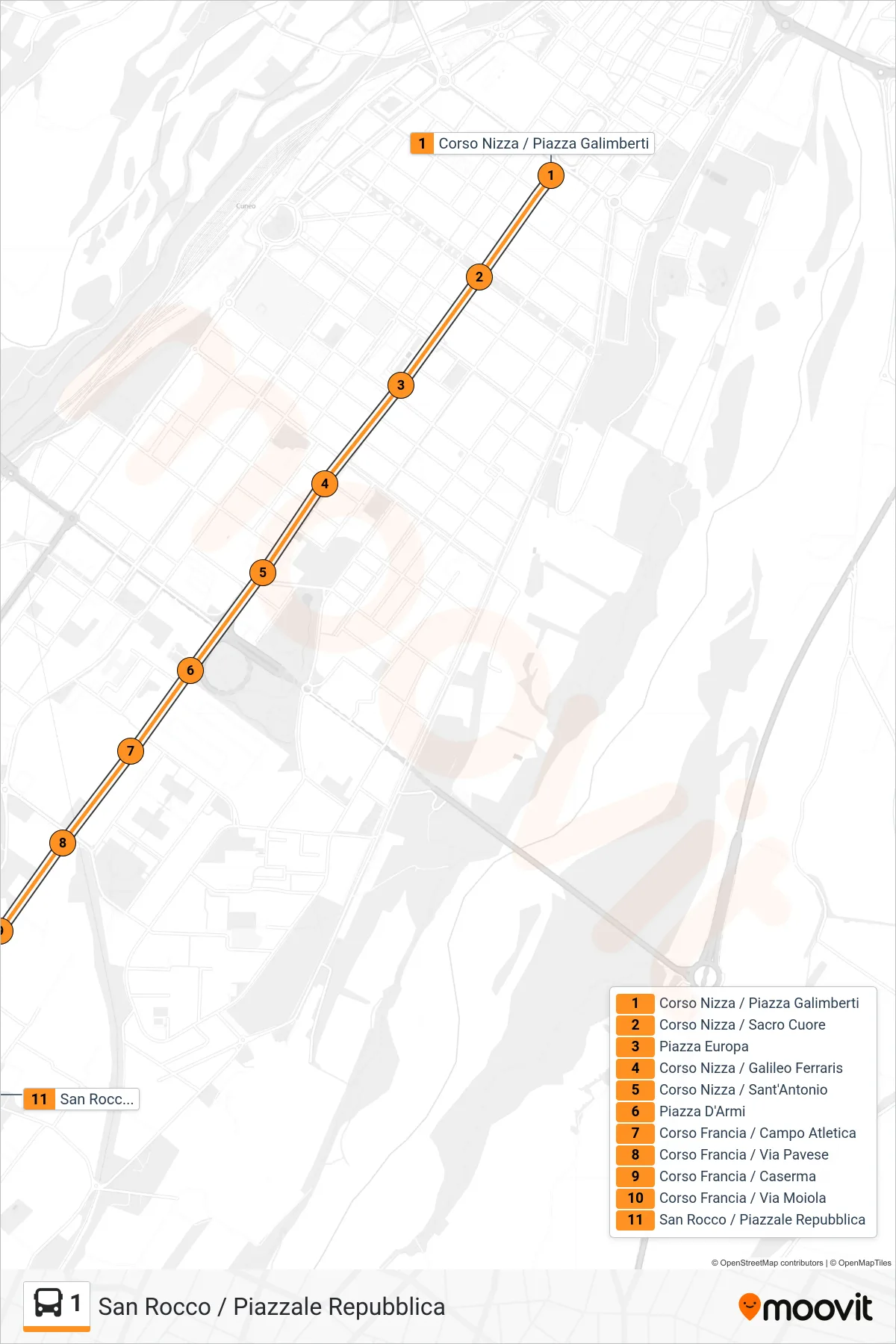 Linea 1  bus (San Rocco / Piazzale Repubblica) - Percorsi e fermate sulla mappa