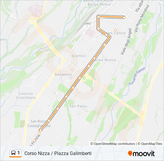 Percorso linea bus 1