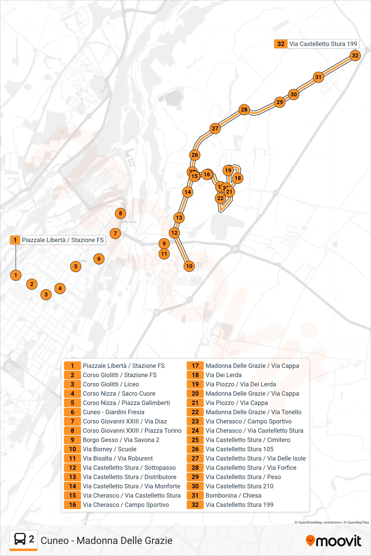 Linea 2  bus (Via Castelletto Stura 199) - Percorsi e fermate sulla mappa