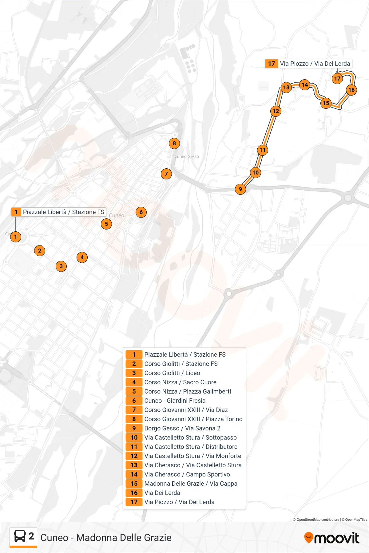Linea 2 bus (Via Piozzo / Via Dei Lerda) - Percorsi e fermate sulla mappa