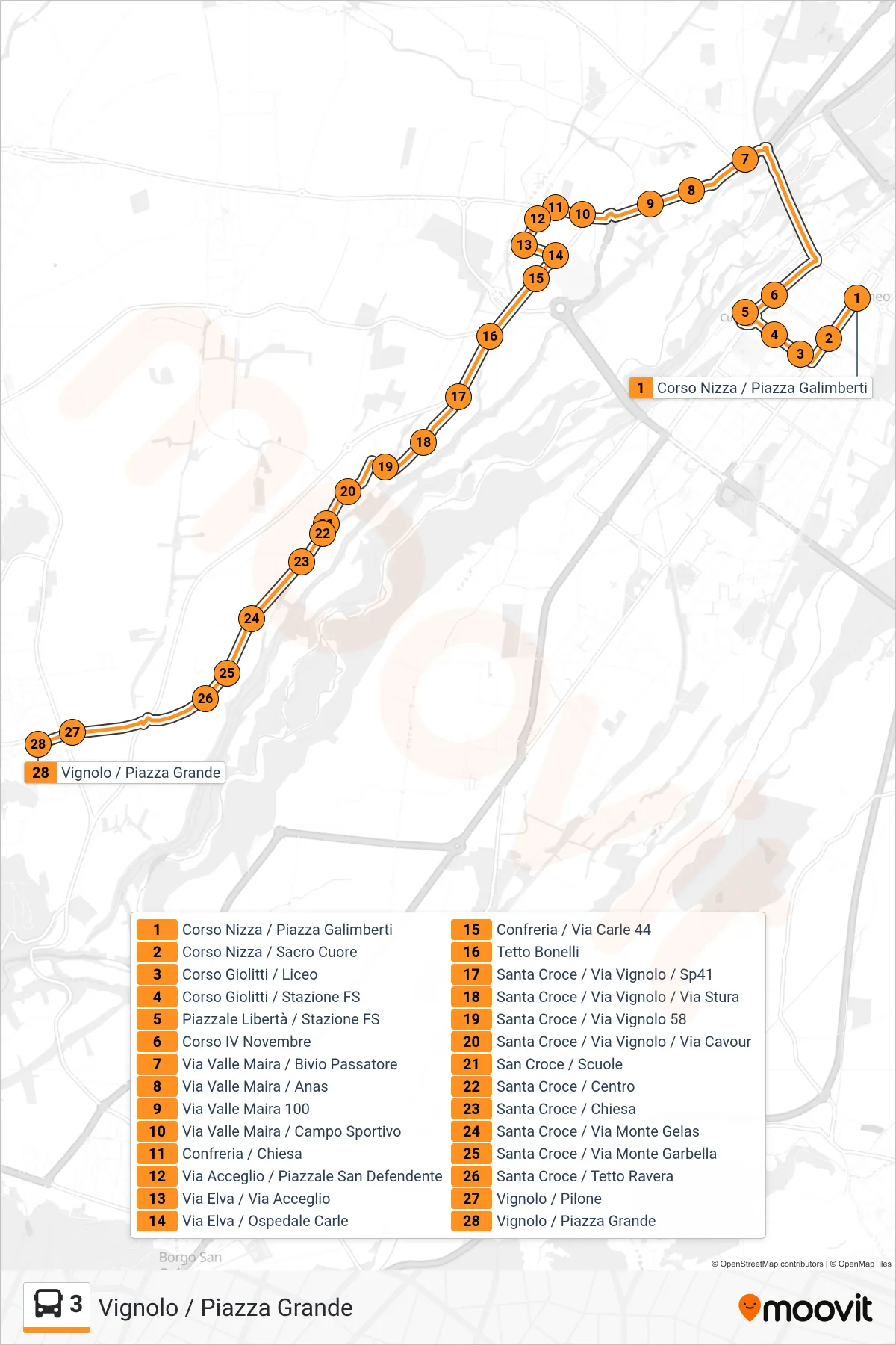 Linea 3 bus (Vignolo / Piazza Grande) - Percorsi e fermate sulla mappa