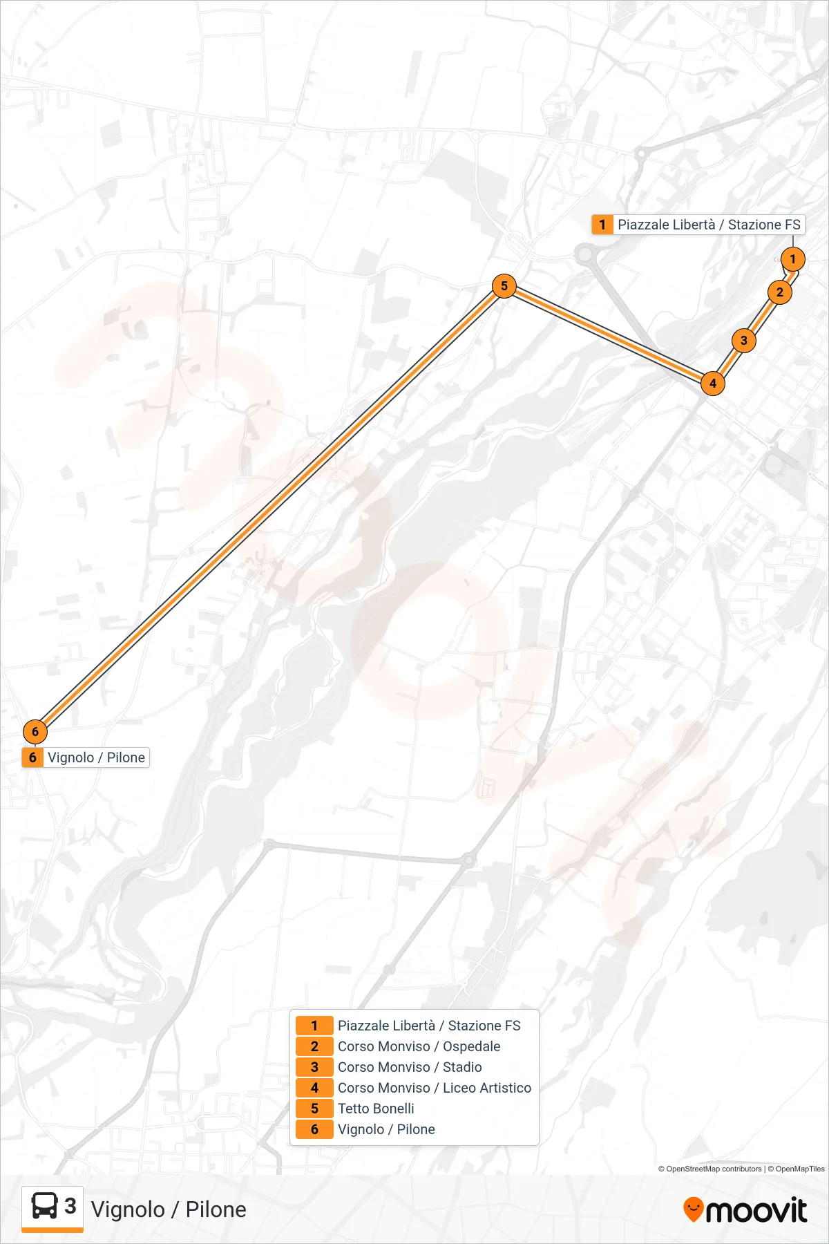 Linea 3  bus (Vignolo / Pilone) - Percorsi e fermate sulla mappa
