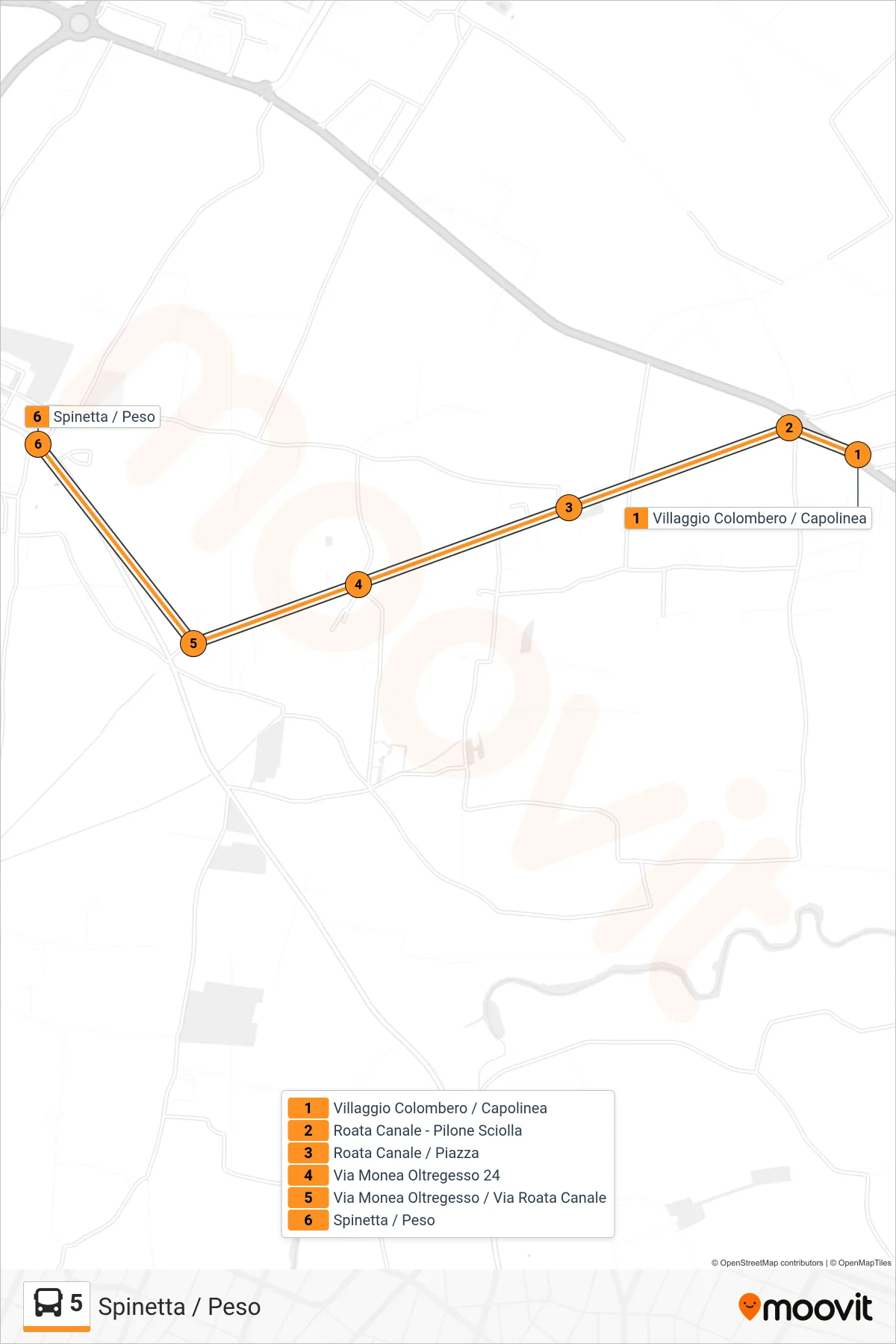 Linea 5  bus (Spinetta / Peso) - Percorsi e fermate sulla mappa