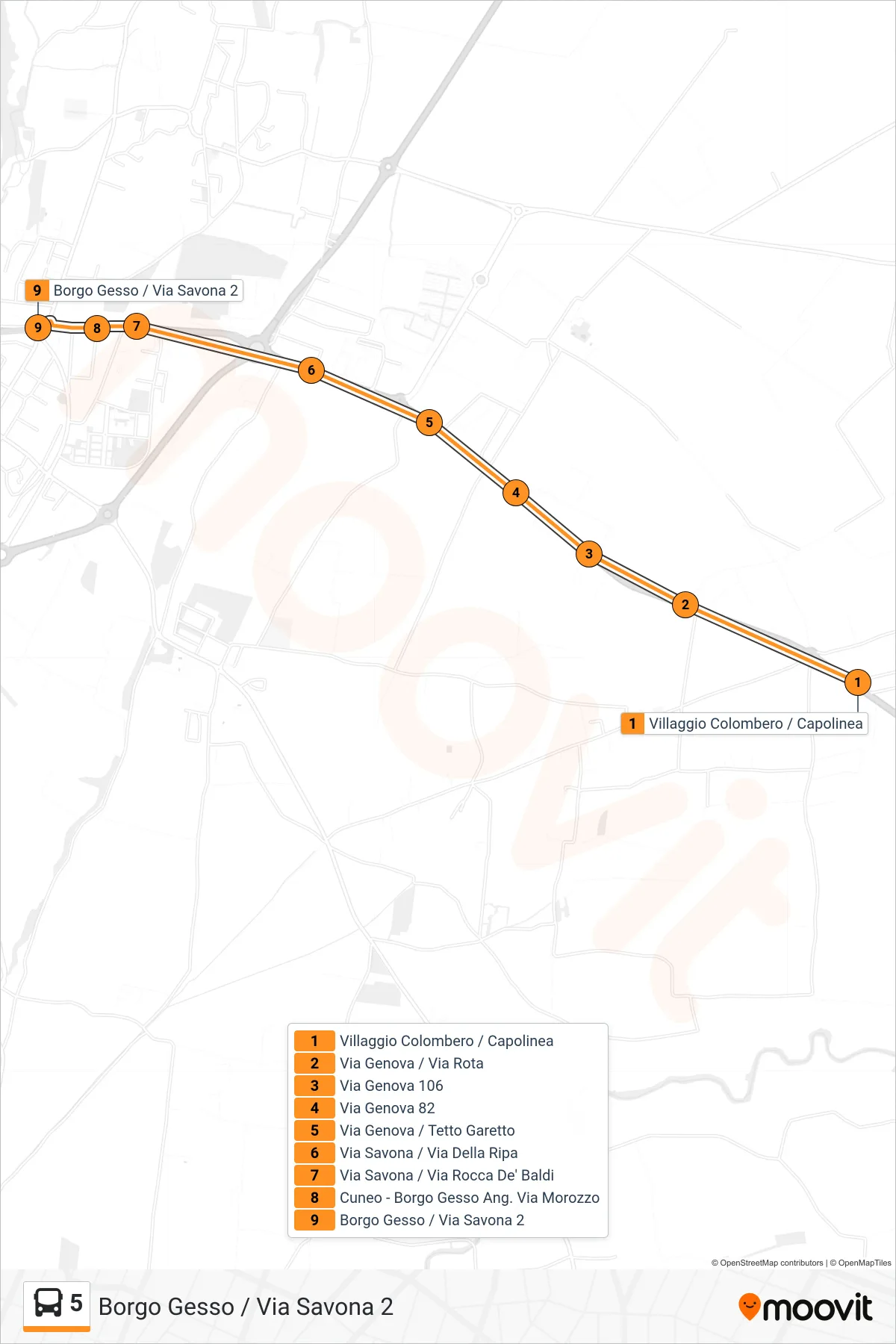 Linea 5  bus (Borgo Gesso / Via Savona 2) - Percorsi e fermate sulla mappa