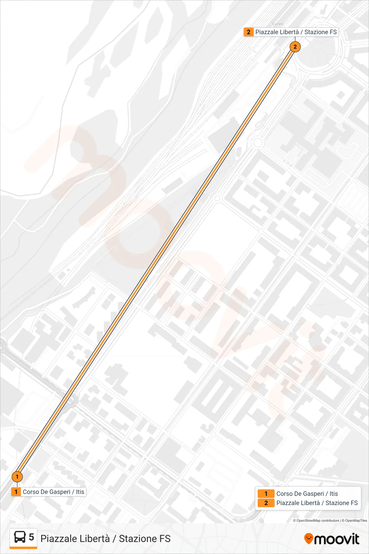 Linea 5  bus (Piazzale Libertà / Stazione FS) - Percorsi e fermate sulla mappa