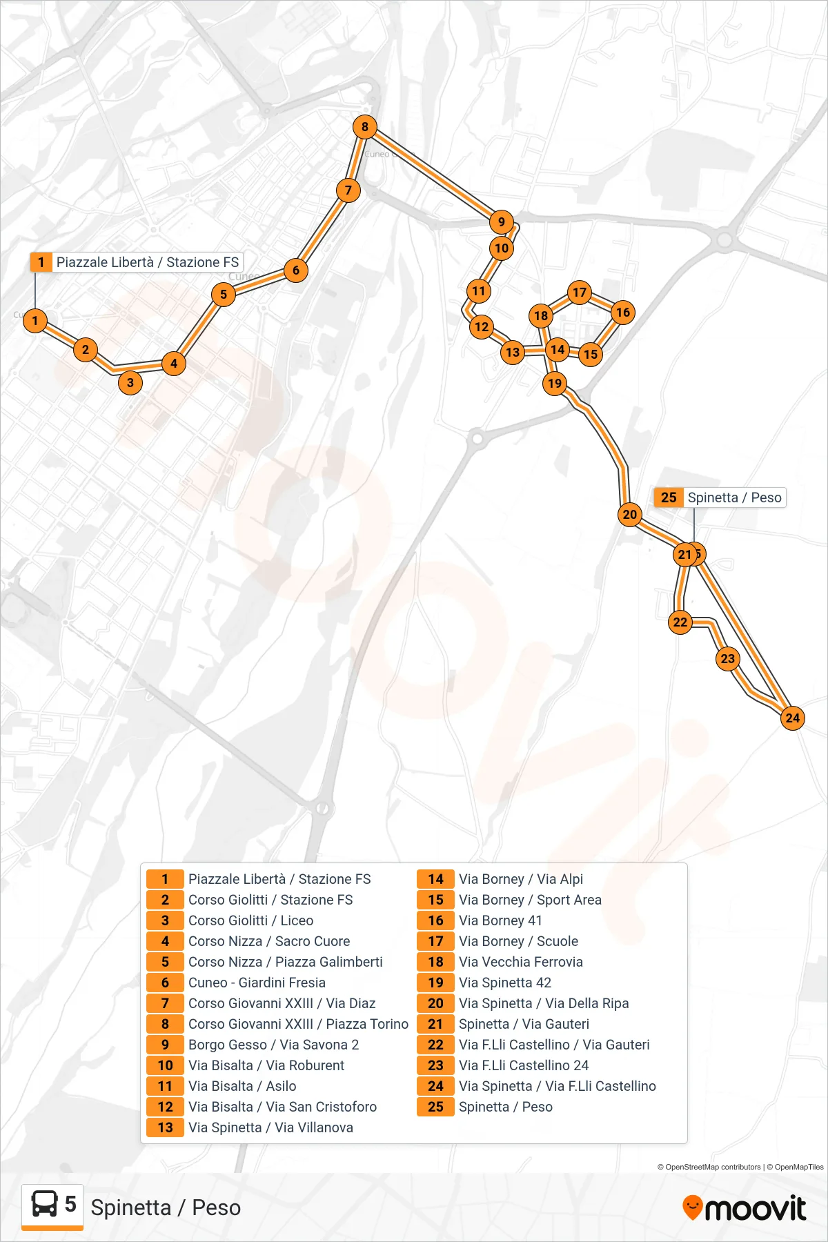 Linea 5  bus (Spinetta / Peso) - Percorsi e fermate sulla mappa