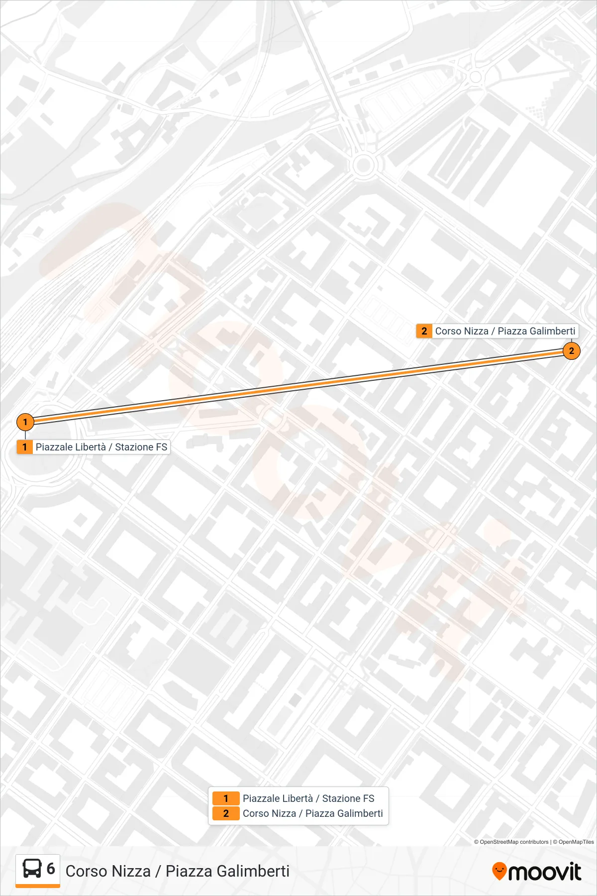 Linea 6 bus (Corso Nizza / Piazza Galimberti) - Percorsi e fermate sulla mappa