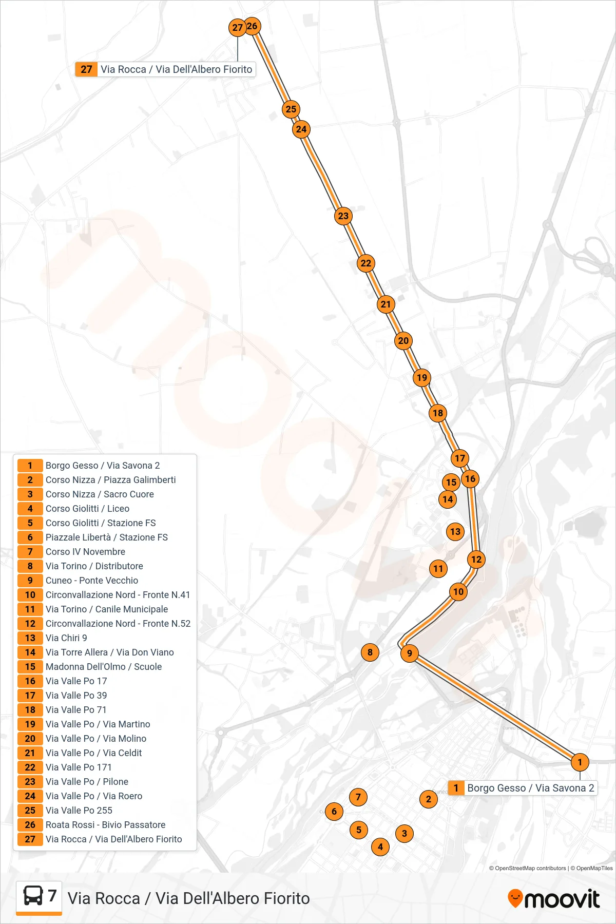 Linea 7 bus (Via Rocca / Via Dell'Albero Fiorito) - Percorsi e fermate sulla mappa