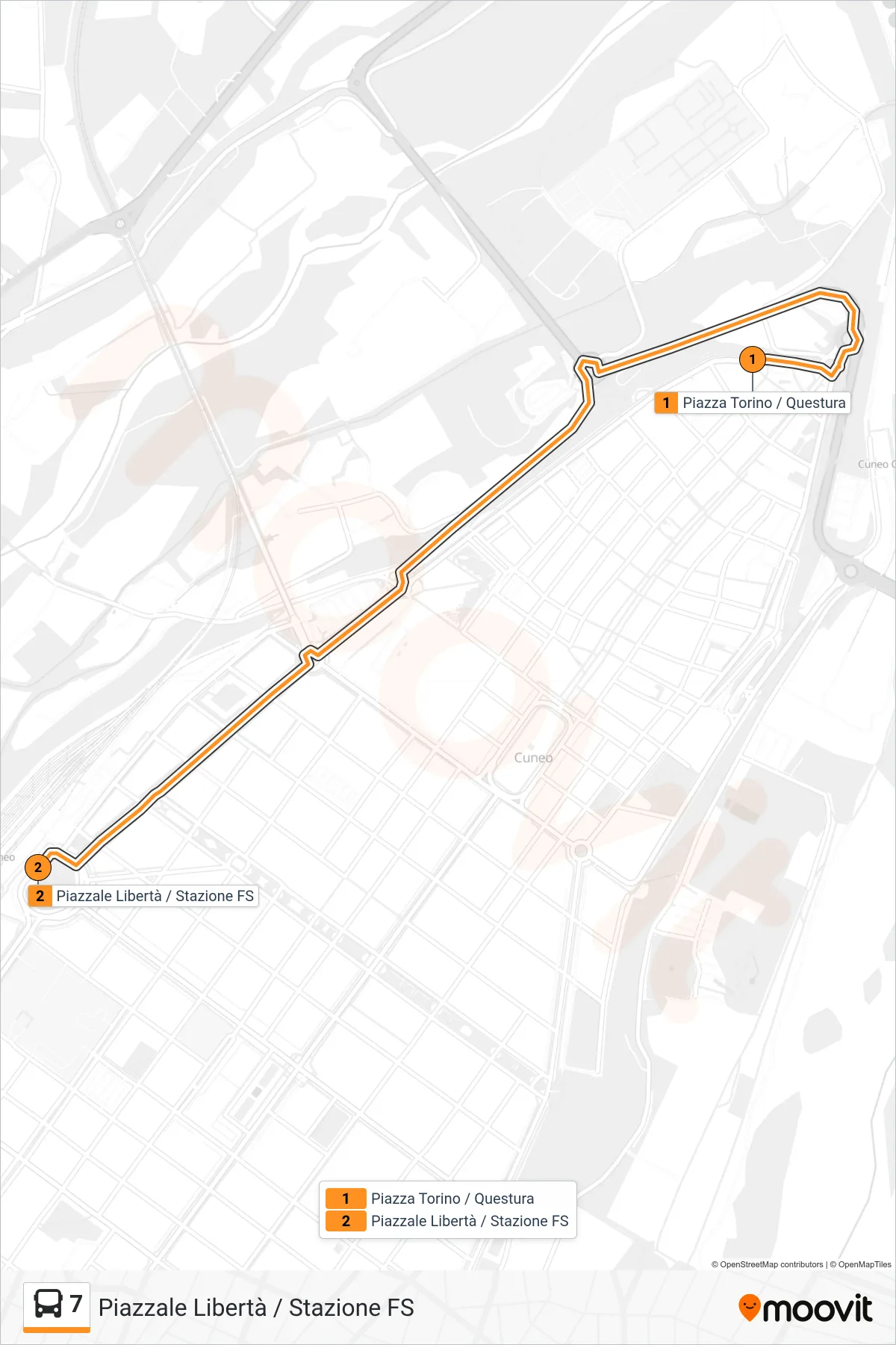 Linea 7 bus (Piazzale Libertà / Stazione FS) - Percorsi e fermate sulla mappa