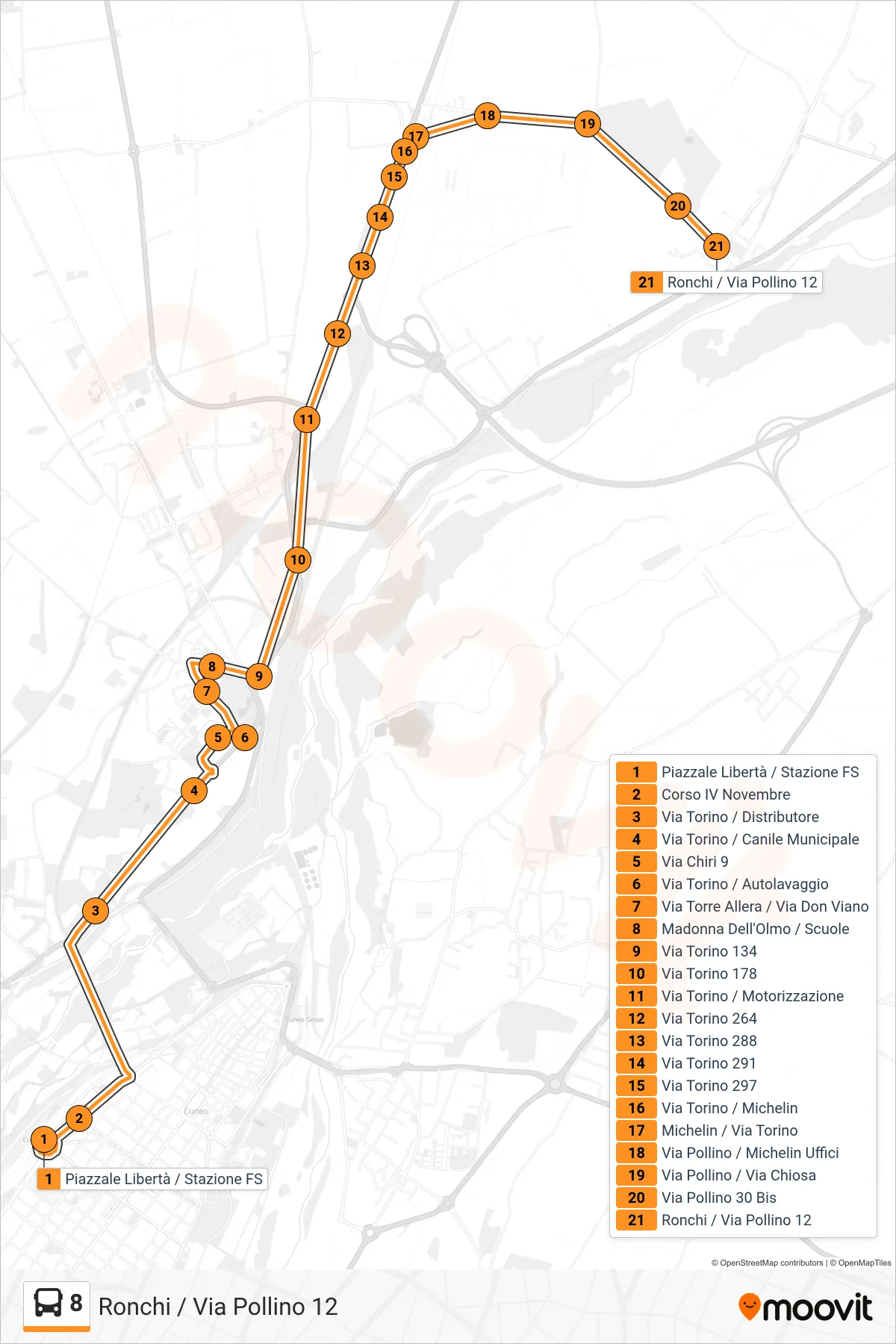 Linea 8 bus (Ronchi / Via Pollino 12) - Percorsi e fermate sulla mappa