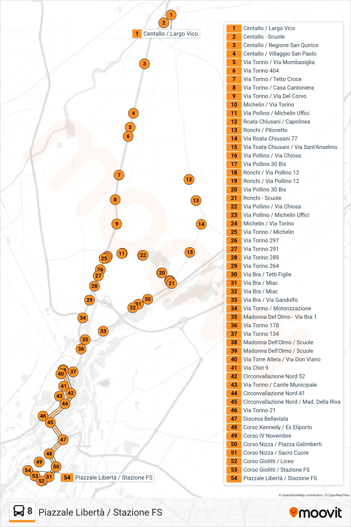 Linea 8  bus (Piazzale Libertà / Stazione FS) - Percorsi e fermate sulla mappa