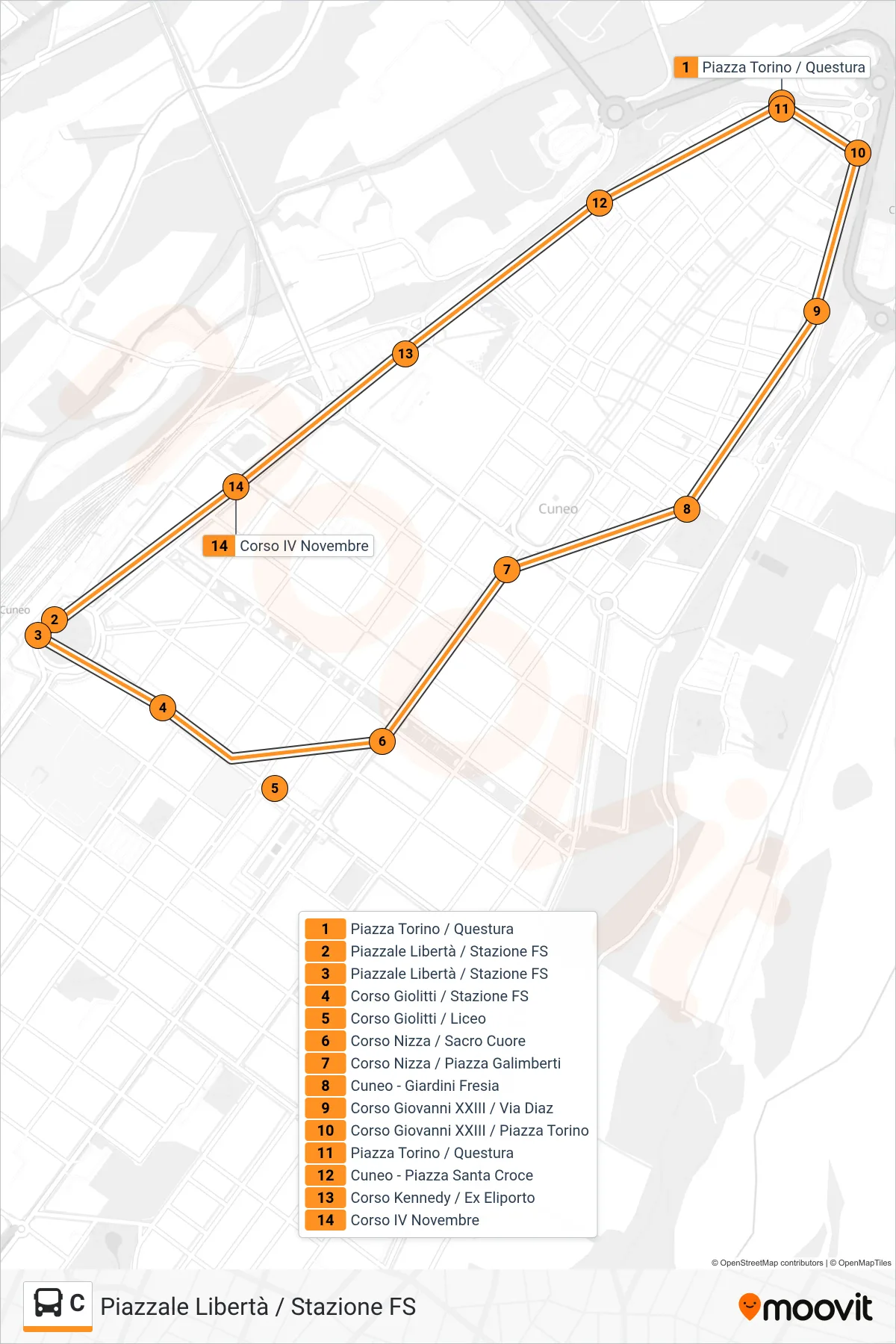 Linea C bus (Piazzale Libertà / Stazione FS) - Percorsi e fermate sulla mappa