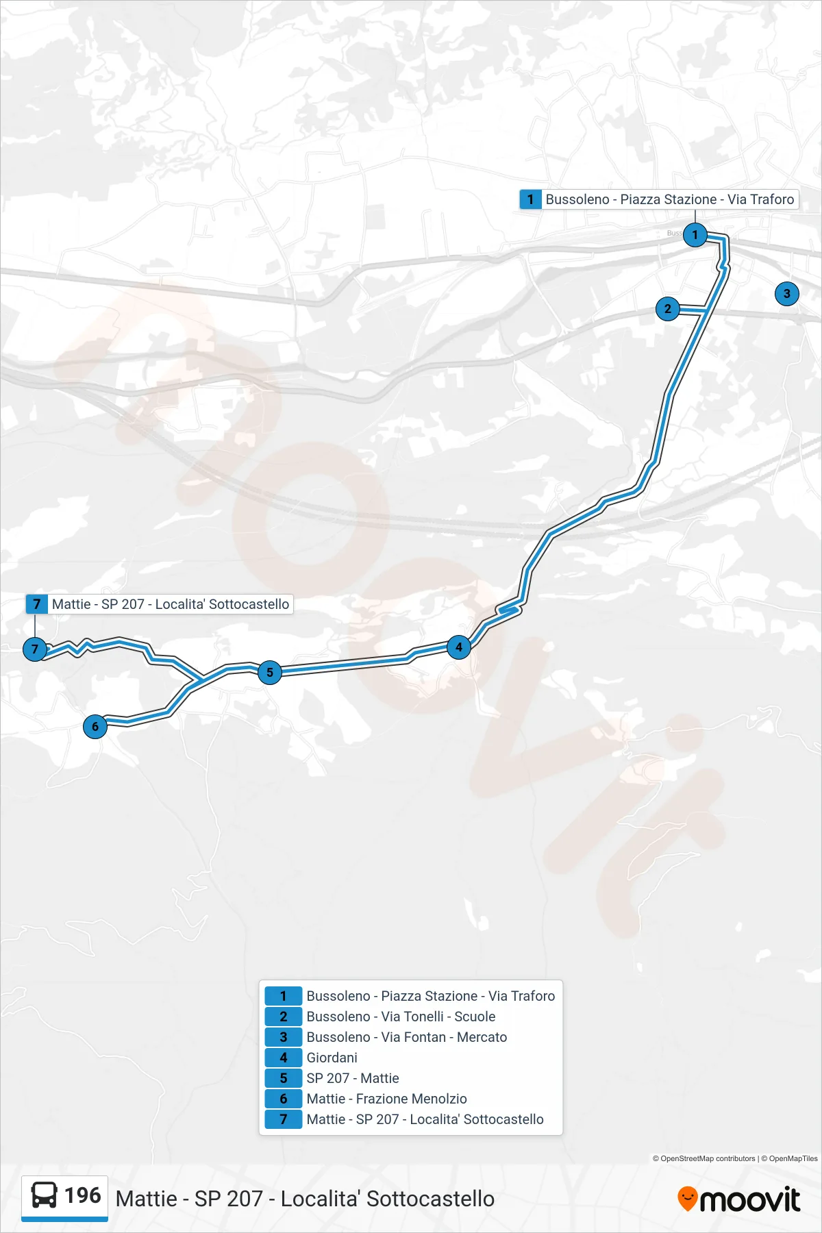 Linea 196 bus (Mattie - SP 207 - Localita' Sottocastello) - Percorsi e fermate sulla mappa