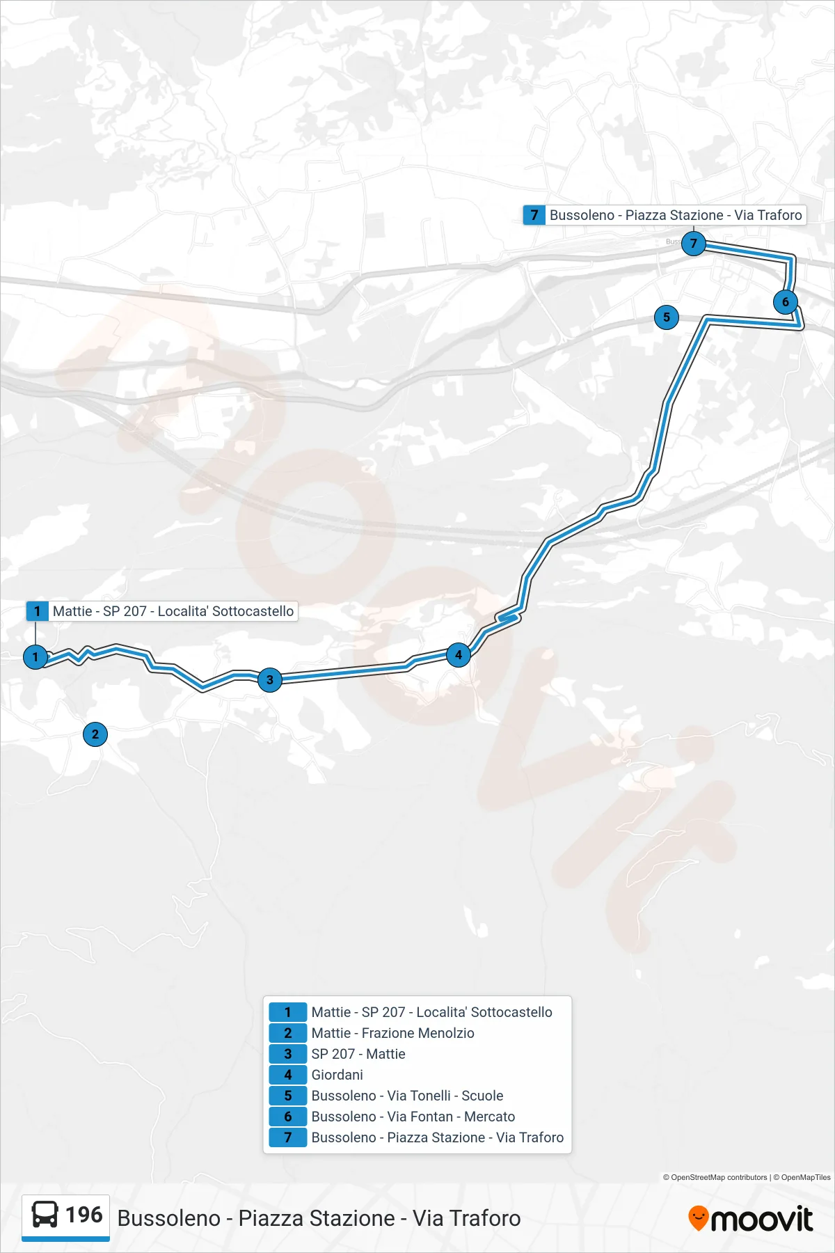 Linea 196 bus (Bussoleno - Piazza Stazione - Via Traforo) - Percorsi e fermate sulla mappa