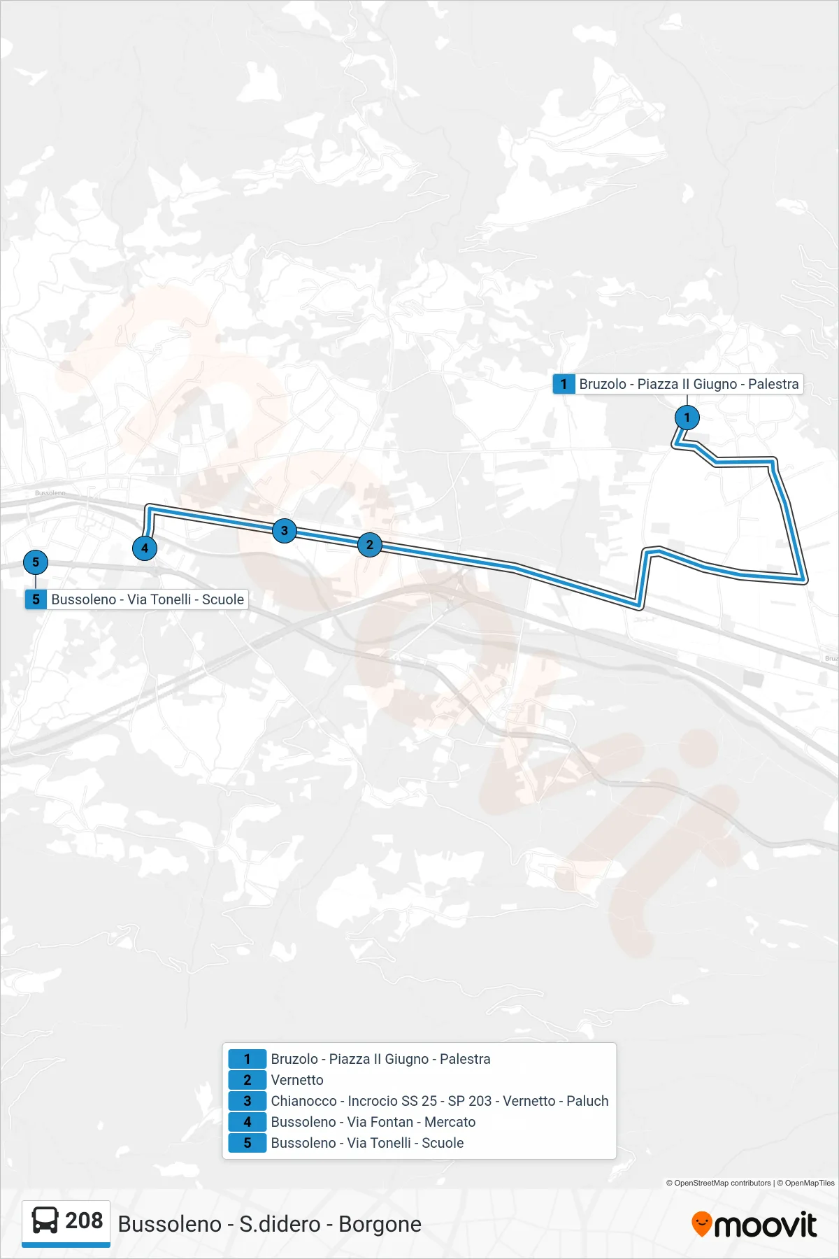 Linea 208 bus (Bussoleno - Via Tonelli - Scuole) - Percorsi e fermate sulla mappa