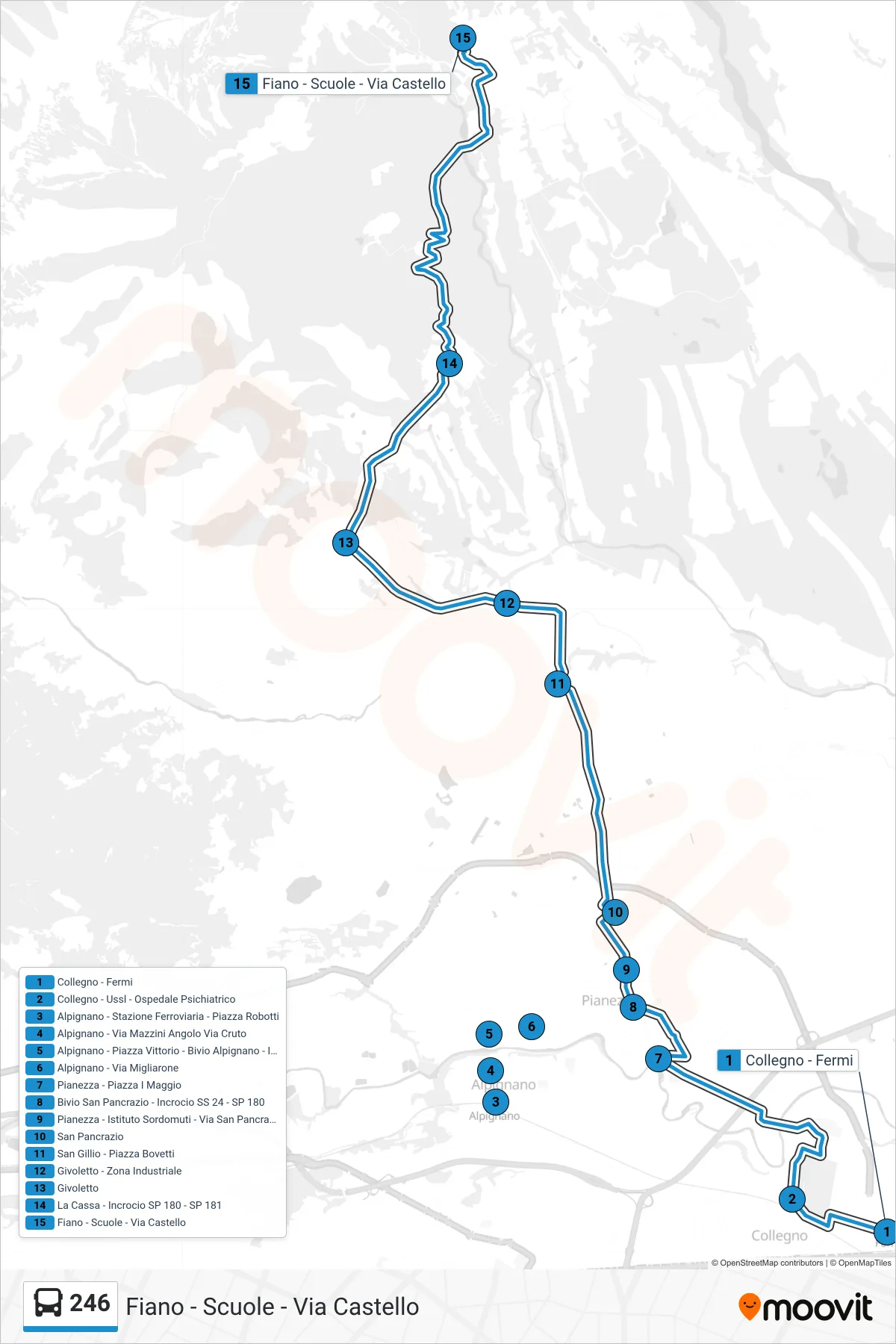 Linea 246 bus (Fiano - Scuole - Via Castello) - Percorsi e fermate sulla mappa
