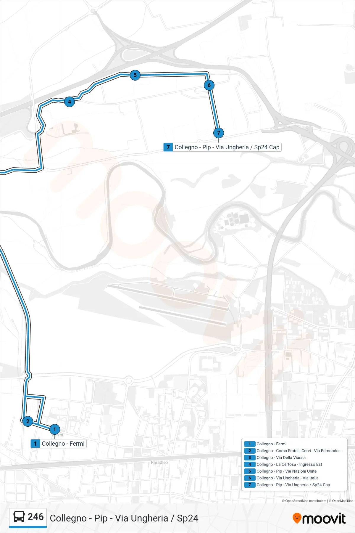 Linea 246 bus (Collegno - Pip - Via Ungheria / Sp24) - Percorsi e fermate sulla mappa