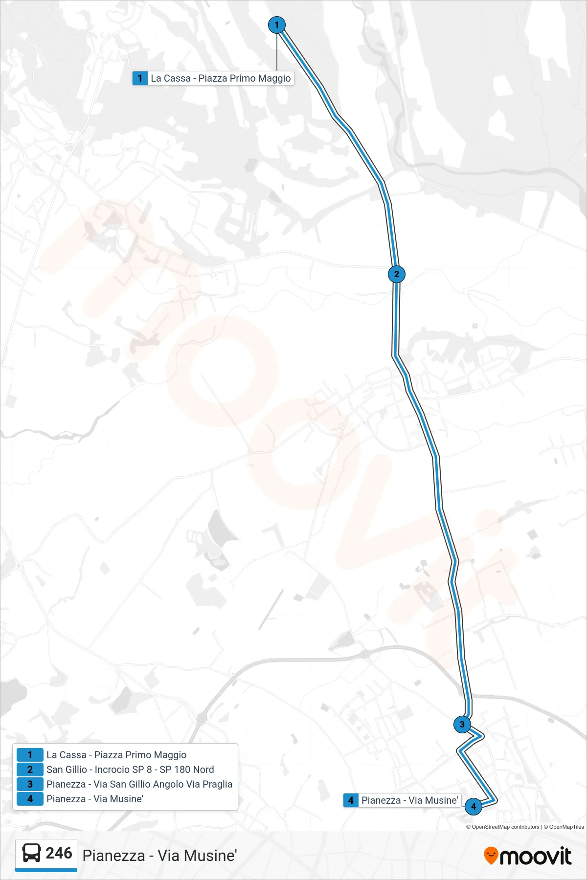 Linea 246  bus (Pianezza - Via Musine') - Percorsi e fermate sulla mappa