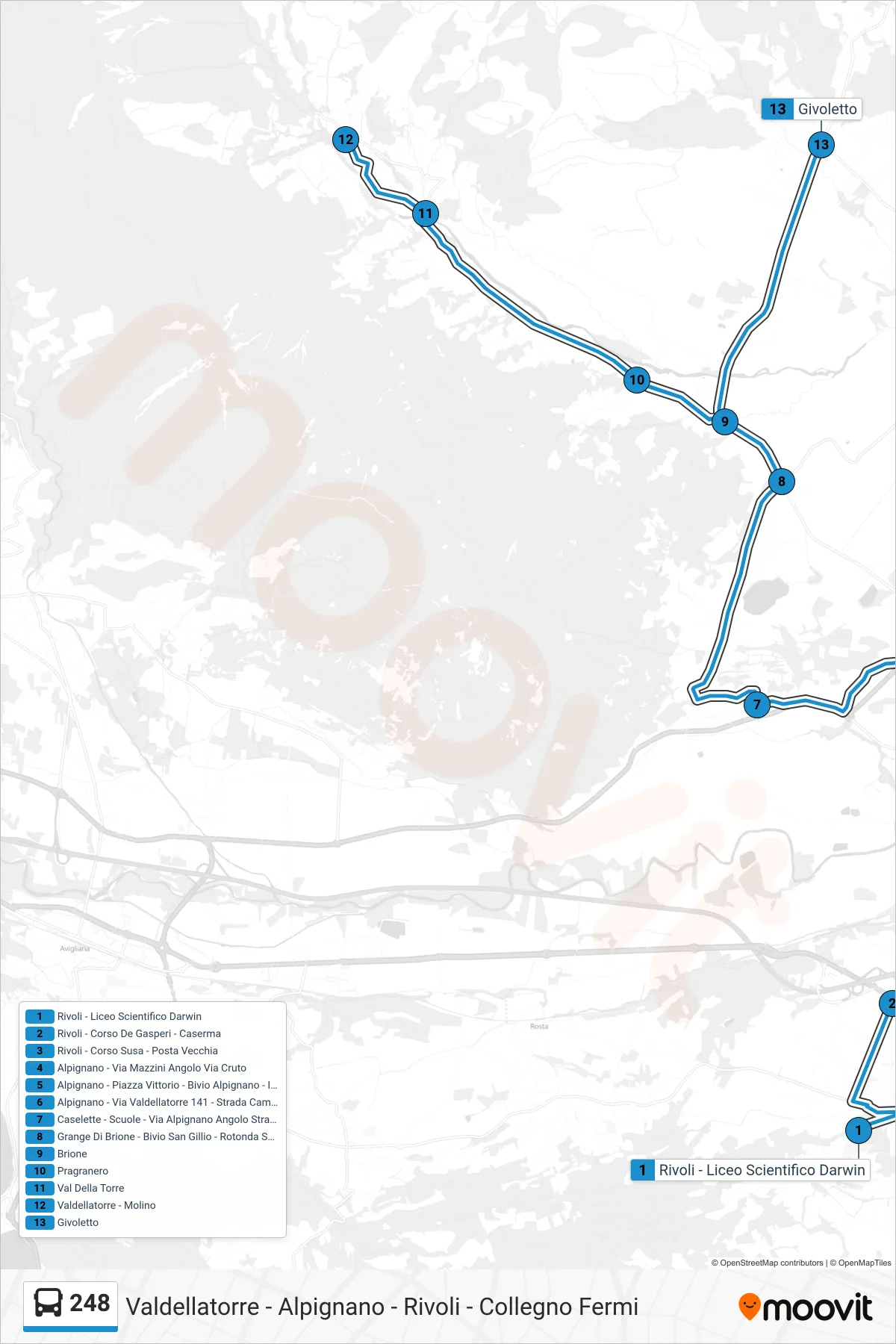 Linea 248 bus (Givoletto) - Percorsi e fermate sulla mappa