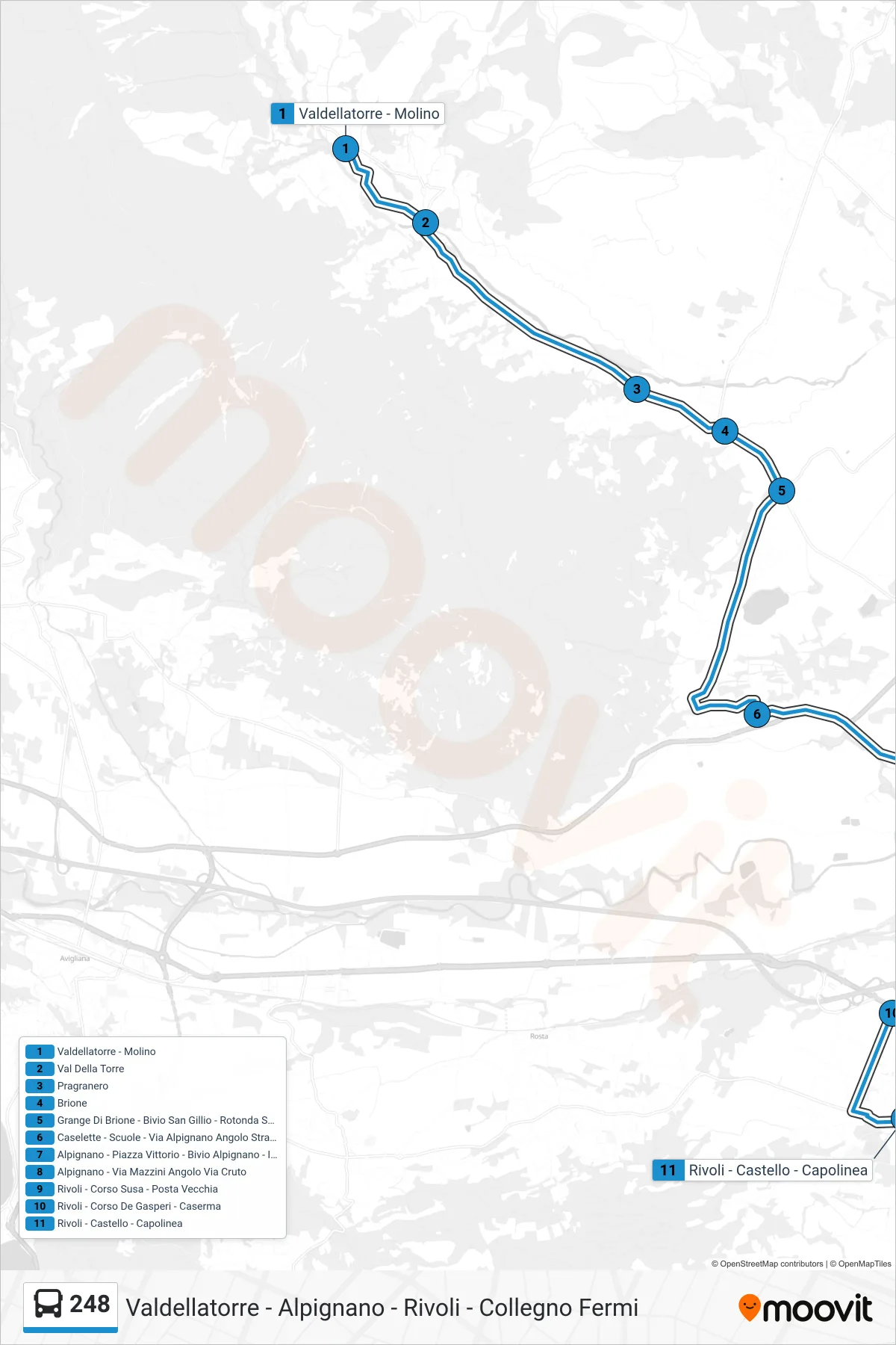 Linea 248 bus (Rivoli - Castello - Capolinea) - Percorsi e fermate sulla mappa