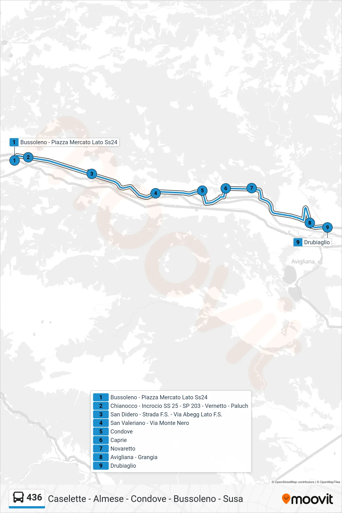 Linea 436 bus (Drubiaglio) - Percorsi e fermate sulla mappa