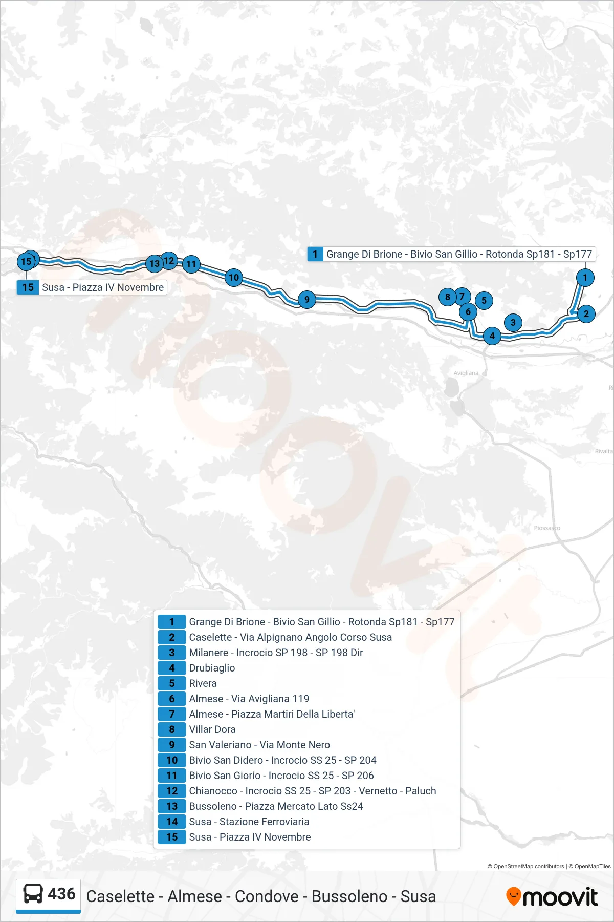 Linea 436 bus (Susa - Piazza IV Novembre) - Percorsi e fermate sulla mappa