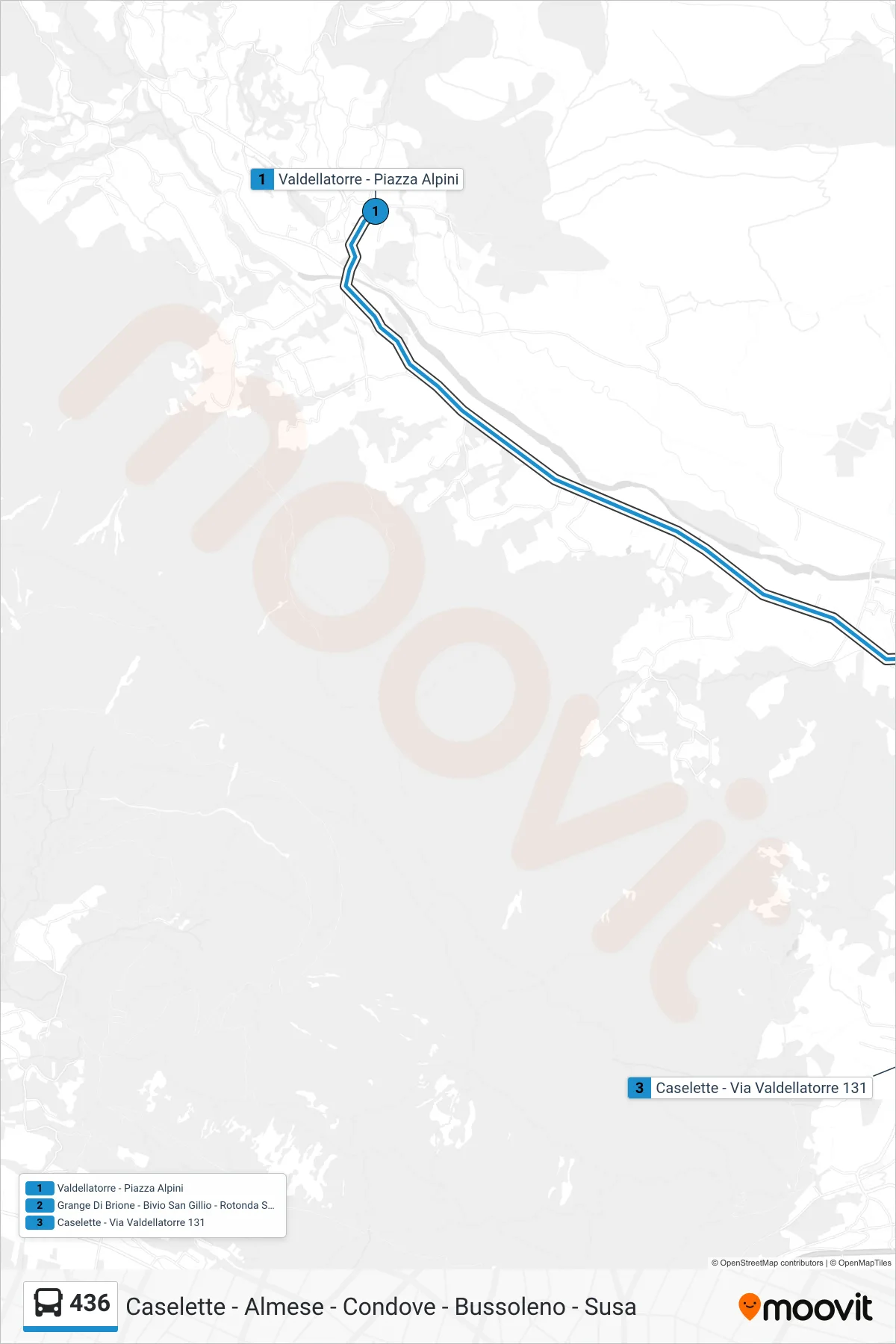 Linea 436 bus (Susa - Stazione Ferroviaria) - Percorsi e fermate sulla mappa