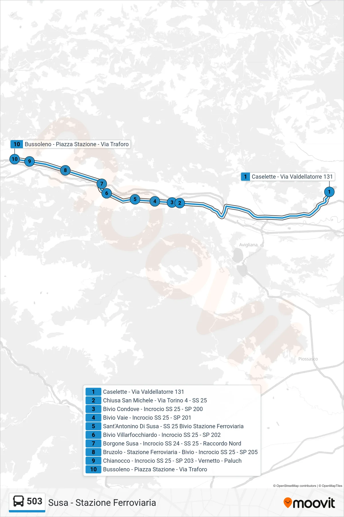 Linea 503 bus (Susa - Stazione Ferroviaria) - Percorsi e fermate sulla mappa