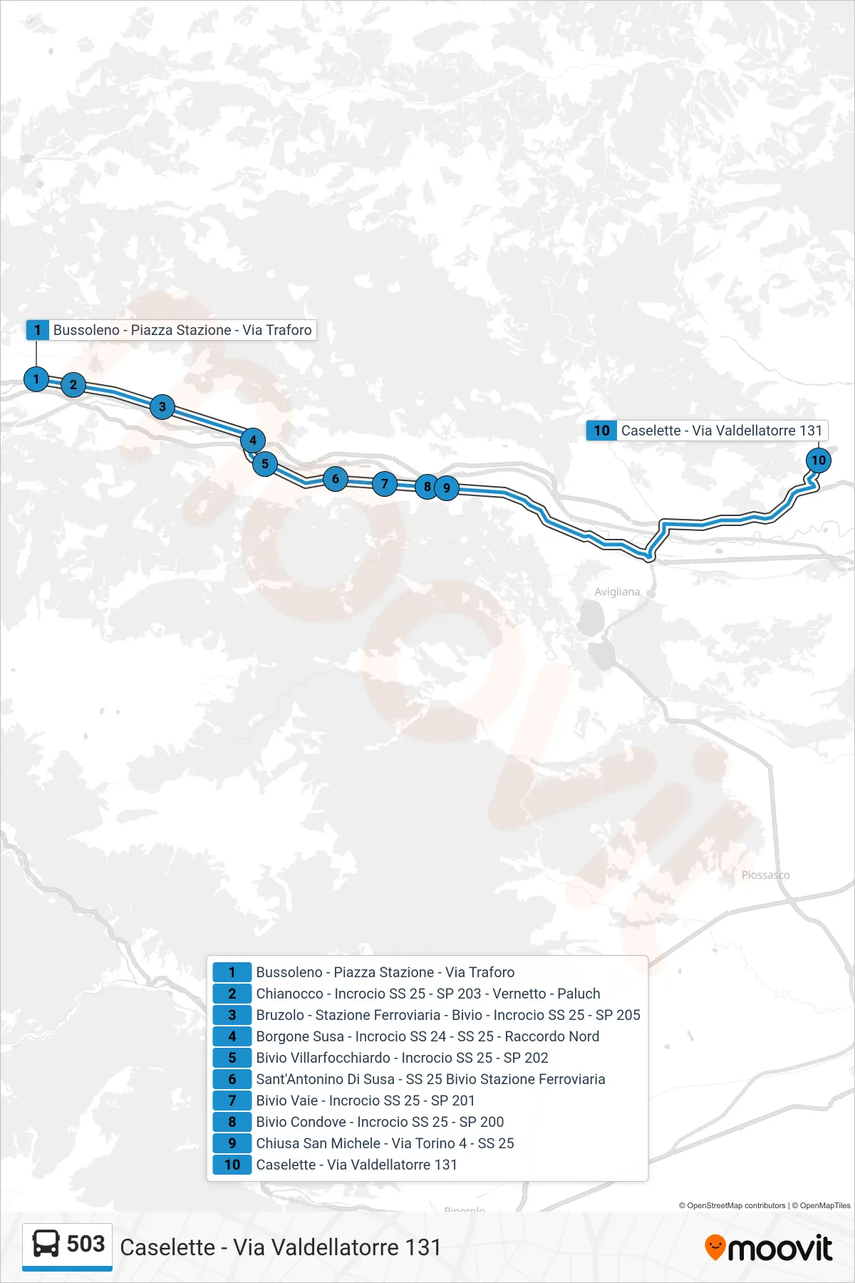 Linea 503 bus (Caselette - Via Valdellatorre 131) - Percorsi e fermate sulla mappa