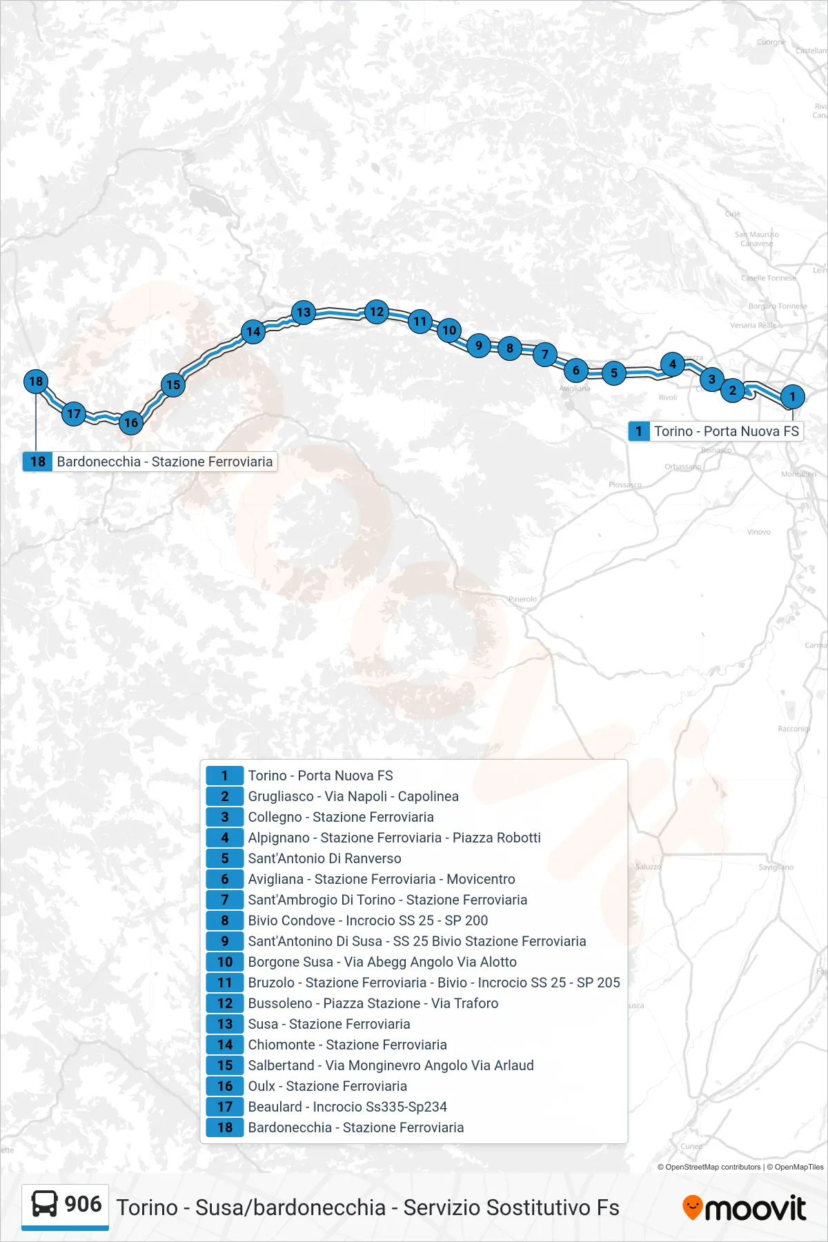 Linea 906 bus (Bardonecchia - Stazione Ferroviaria) - Percorsi e fermate sulla mappa