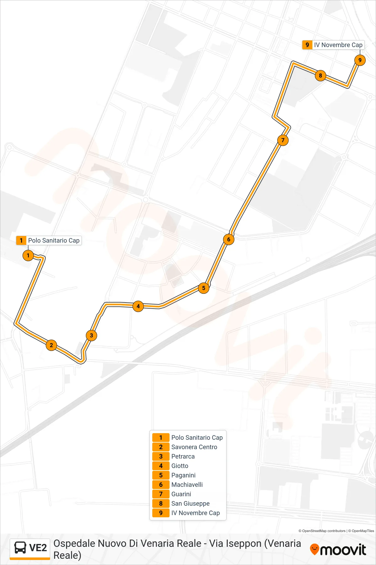 Linea VE2 bus (Venaria Reale Via Iseppon) - Percorsi e fermate sulla mappa