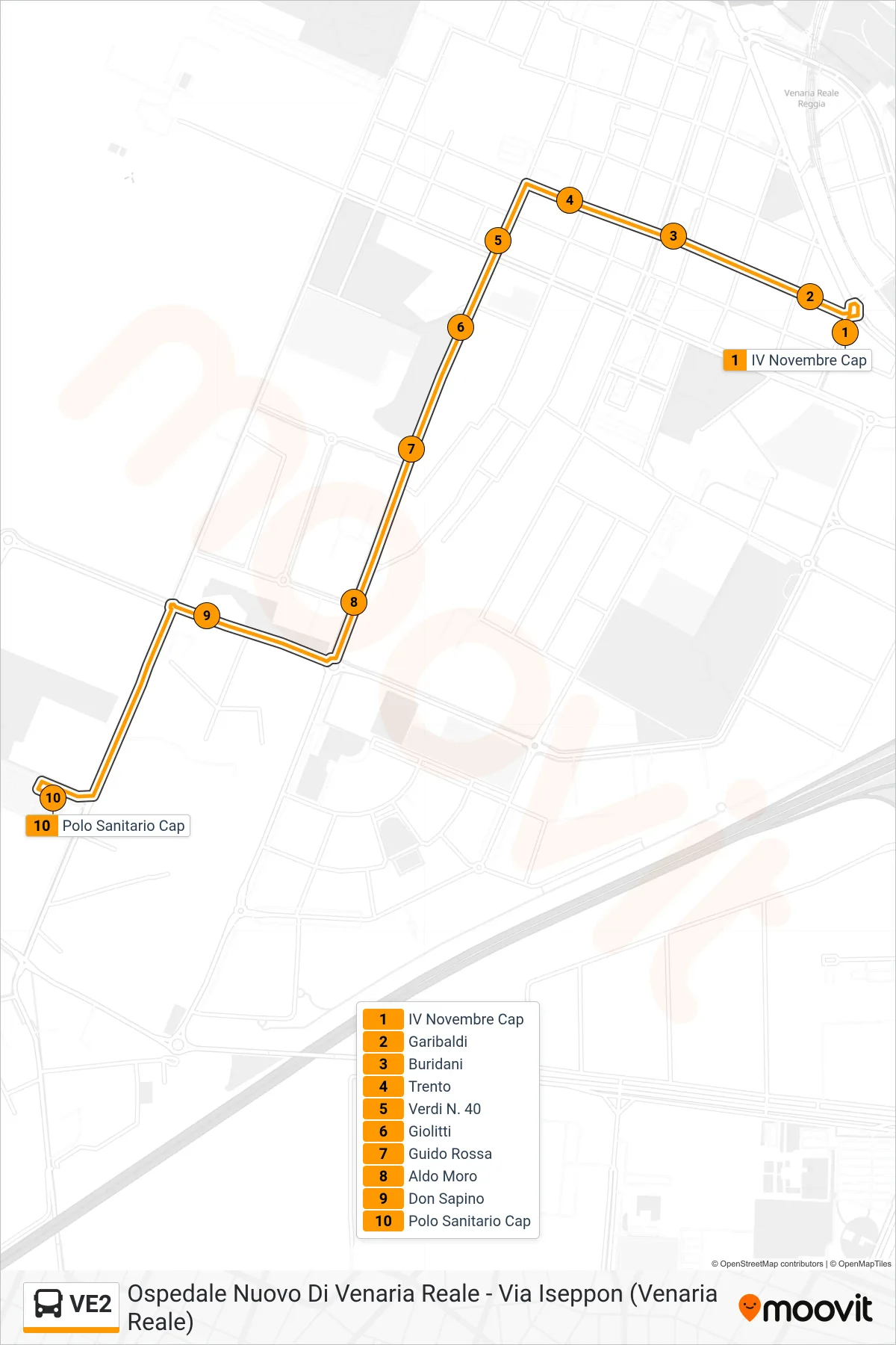 Linea VE2 bus (Venaria Reale Ospedale Nuovo) - Percorsi e fermate sulla mappa