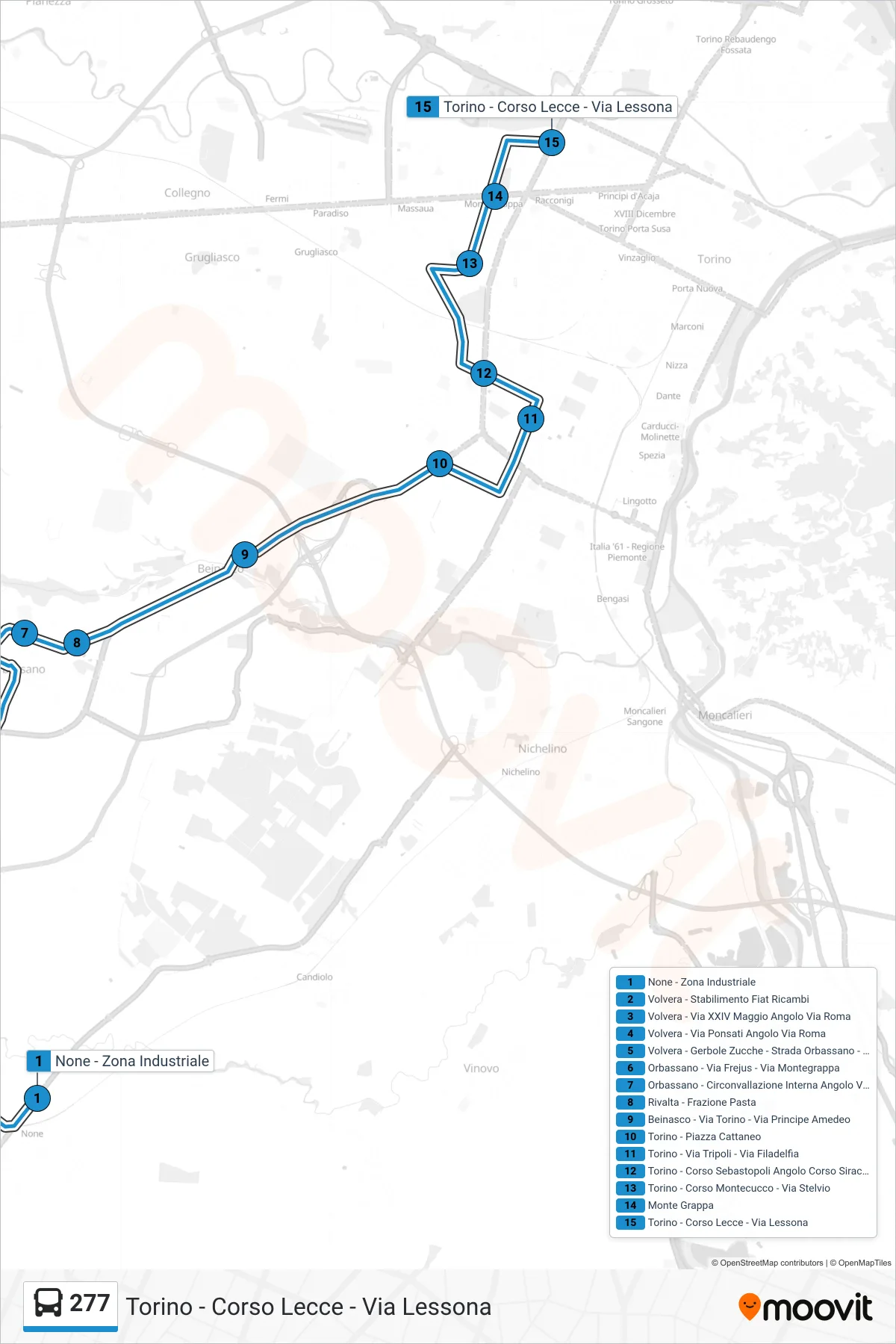 Linea 277  bus (Torino - Corso Lecce - Via Lessona) - Percorsi e fermate sulla mappa