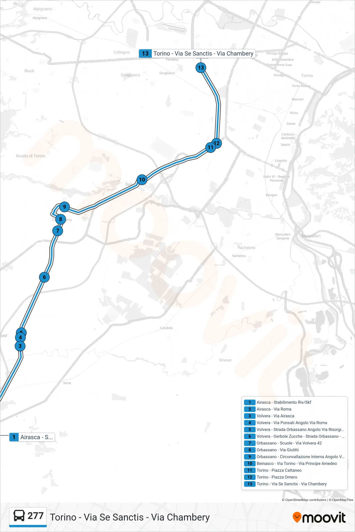 Linea 277 bus (Torino - Via Se Sanctis - Via Chambery) - Percorsi e fermate sulla mappa