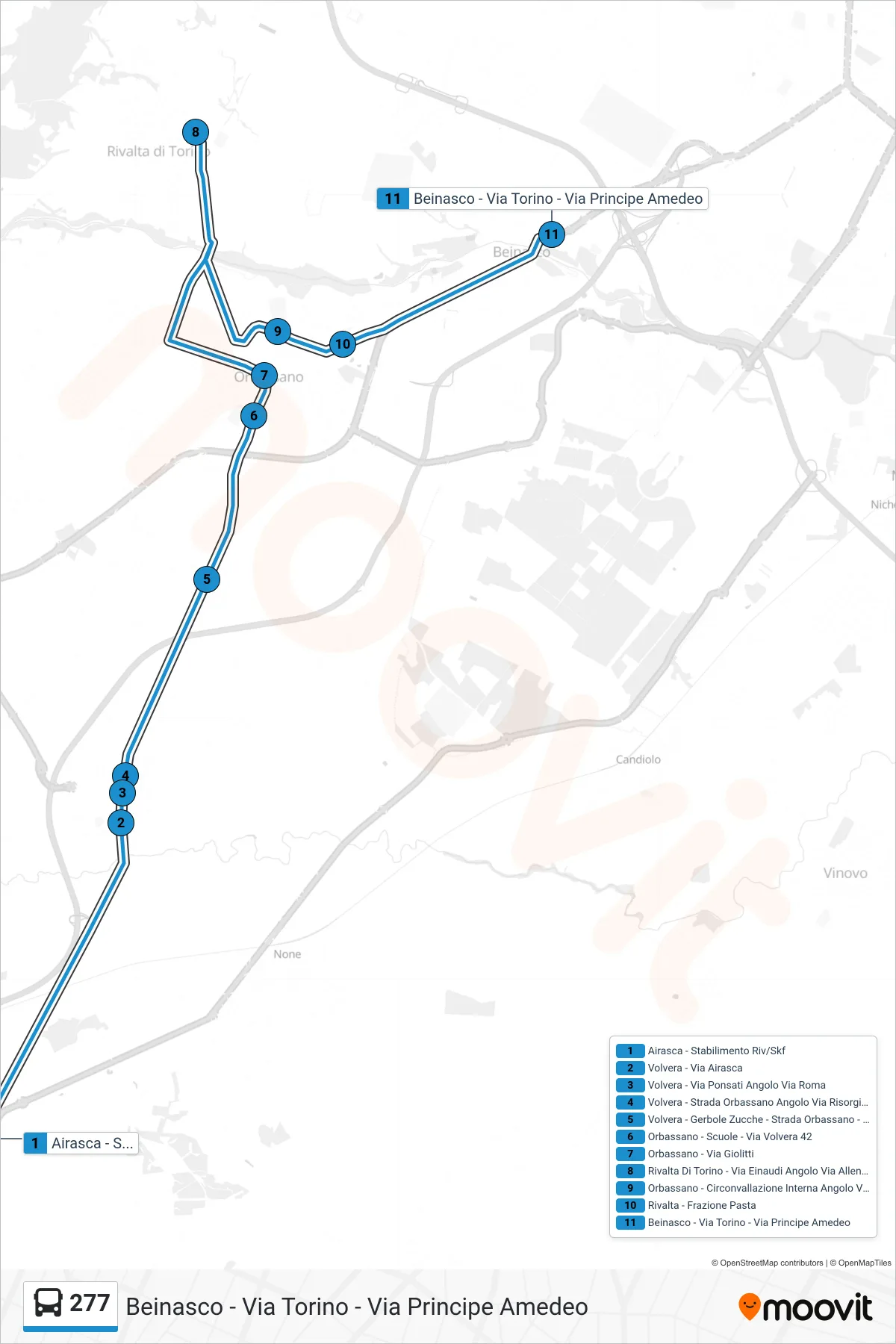 Linea 277  bus (Beinasco - Via Torino - Via Principe Amedeo) - Percorsi e fermate sulla mappa