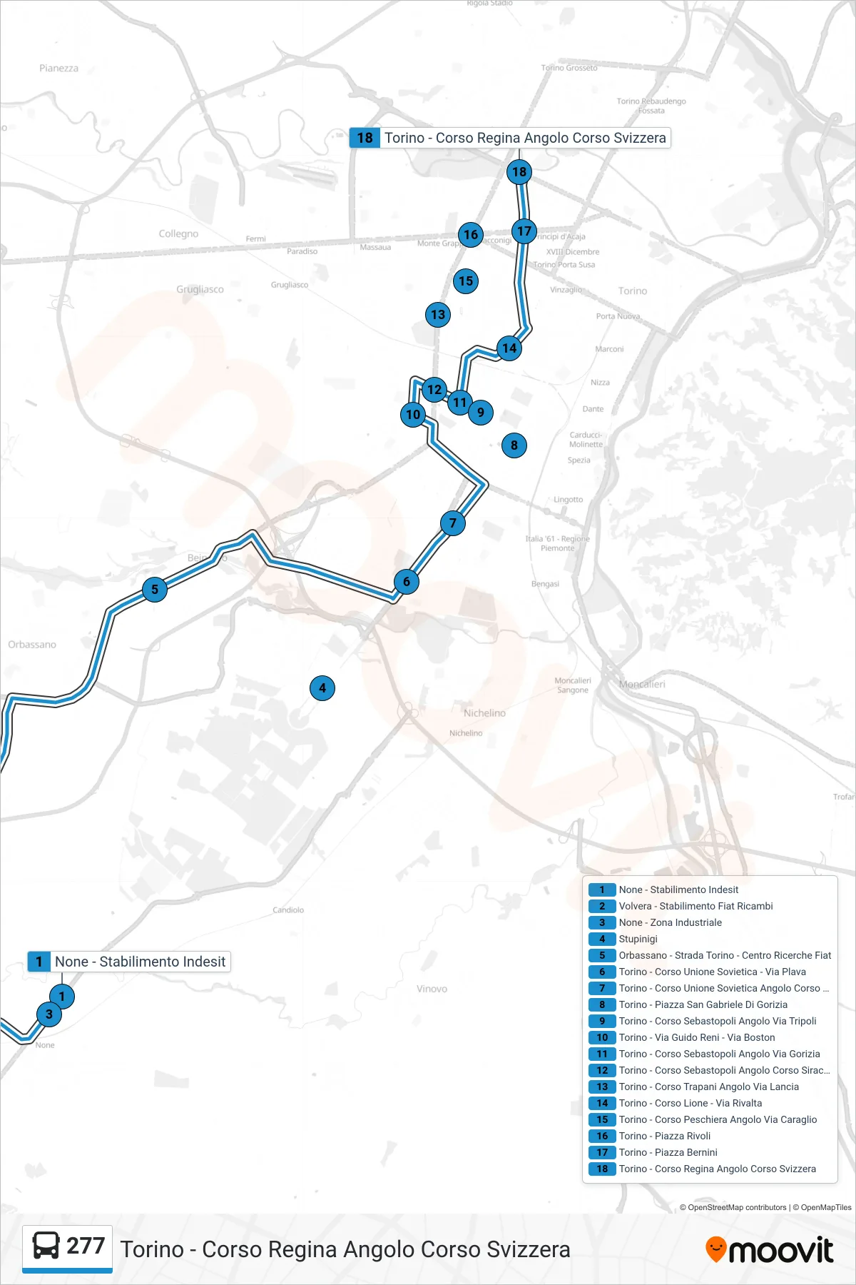 Linea 277 bus (Torino - Corso Regina Angolo Corso Svizzera) - Percorsi e fermate sulla mappa