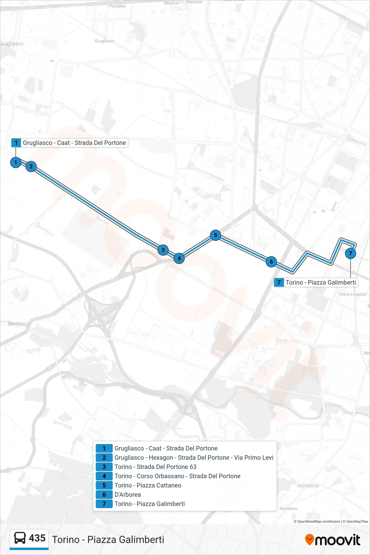 Linea 435 bus (Torino - Piazza Galimberti) - Percorsi e fermate sulla mappa