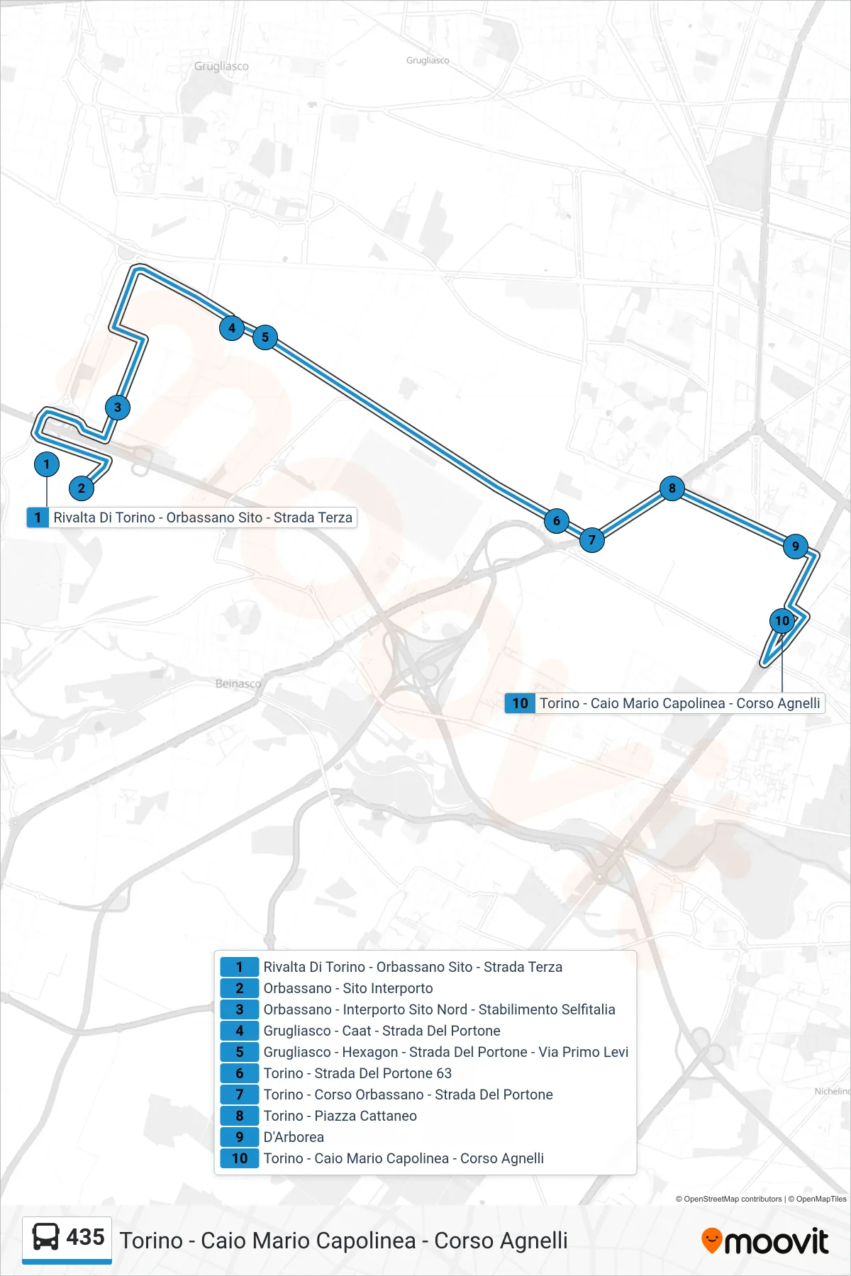Linea 435 bus (Torino - Caio Mario Capolinea - Corso Agnelli) - Percorsi e fermate sulla mappa