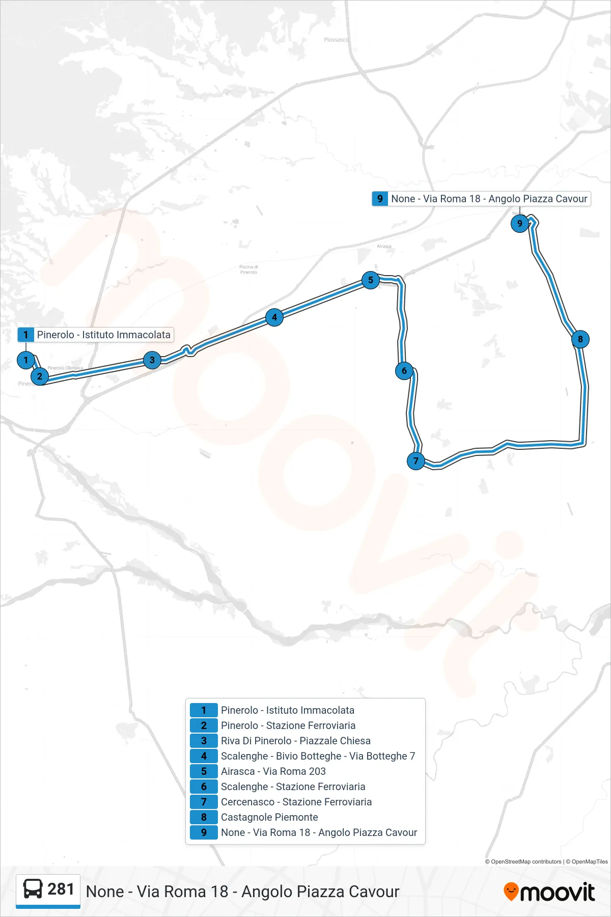 Linea 281 bus (None - Via Roma 18 - Angolo Piazza Cavour) - Percorsi e fermate sulla mappa