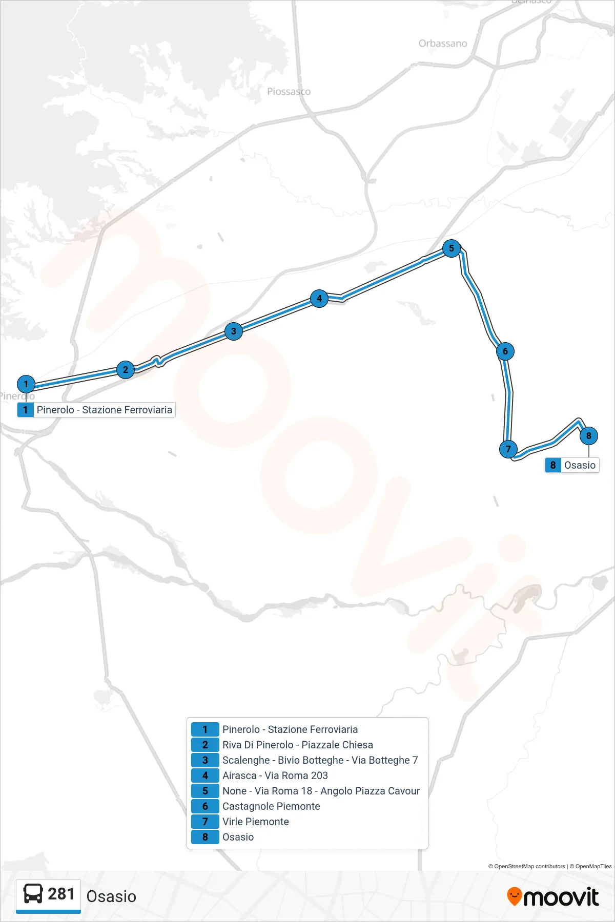 Linea 281 bus (Osasio) - Percorsi e fermate sulla mappa