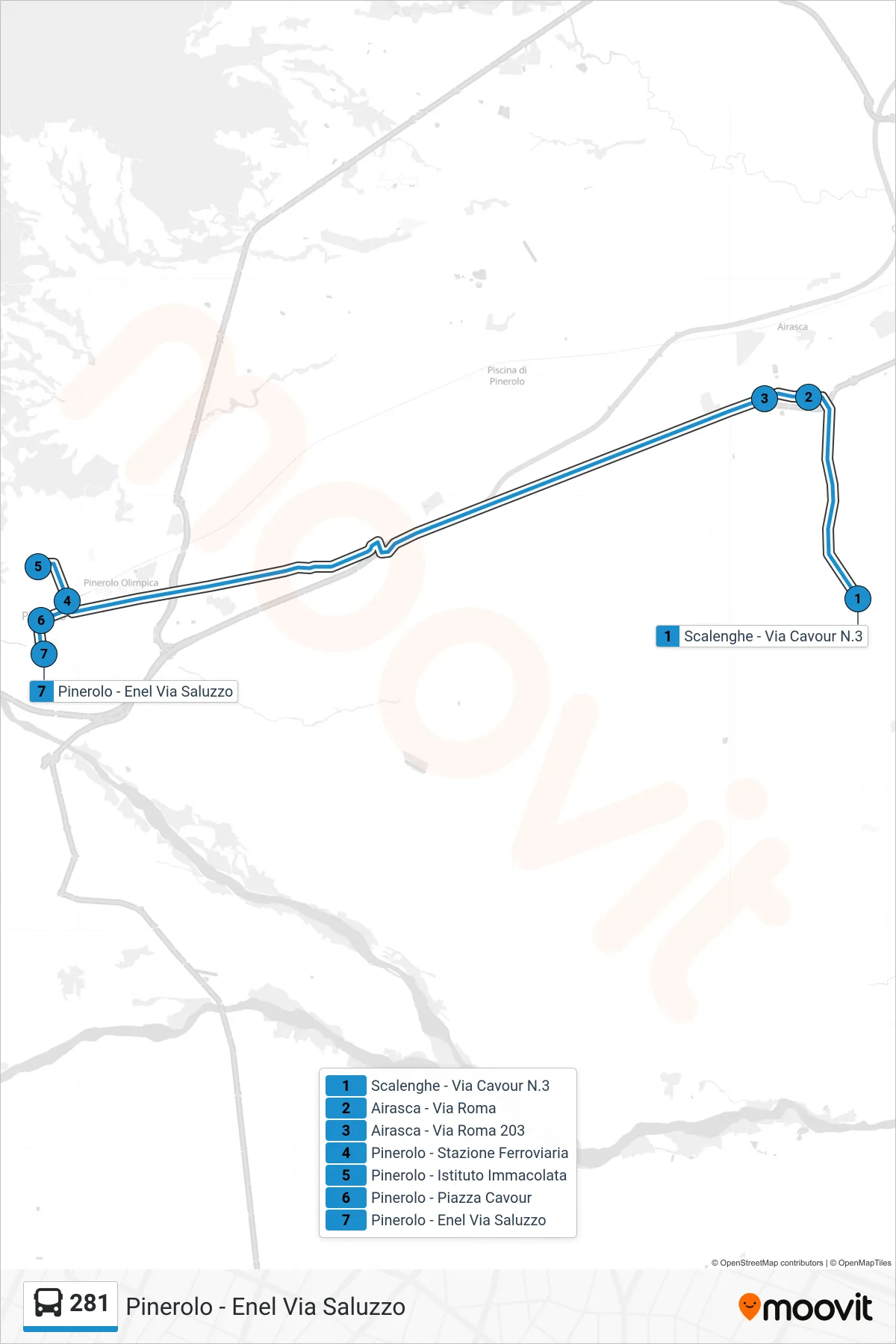 Linea 281  bus (Pinerolo - Enel Via Saluzzo) - Percorsi e fermate sulla mappa