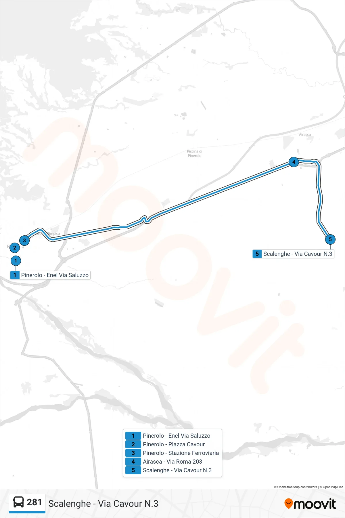 Linea 281 bus (Scalenghe - Via Cavour N.3) - Percorsi e fermate sulla mappa