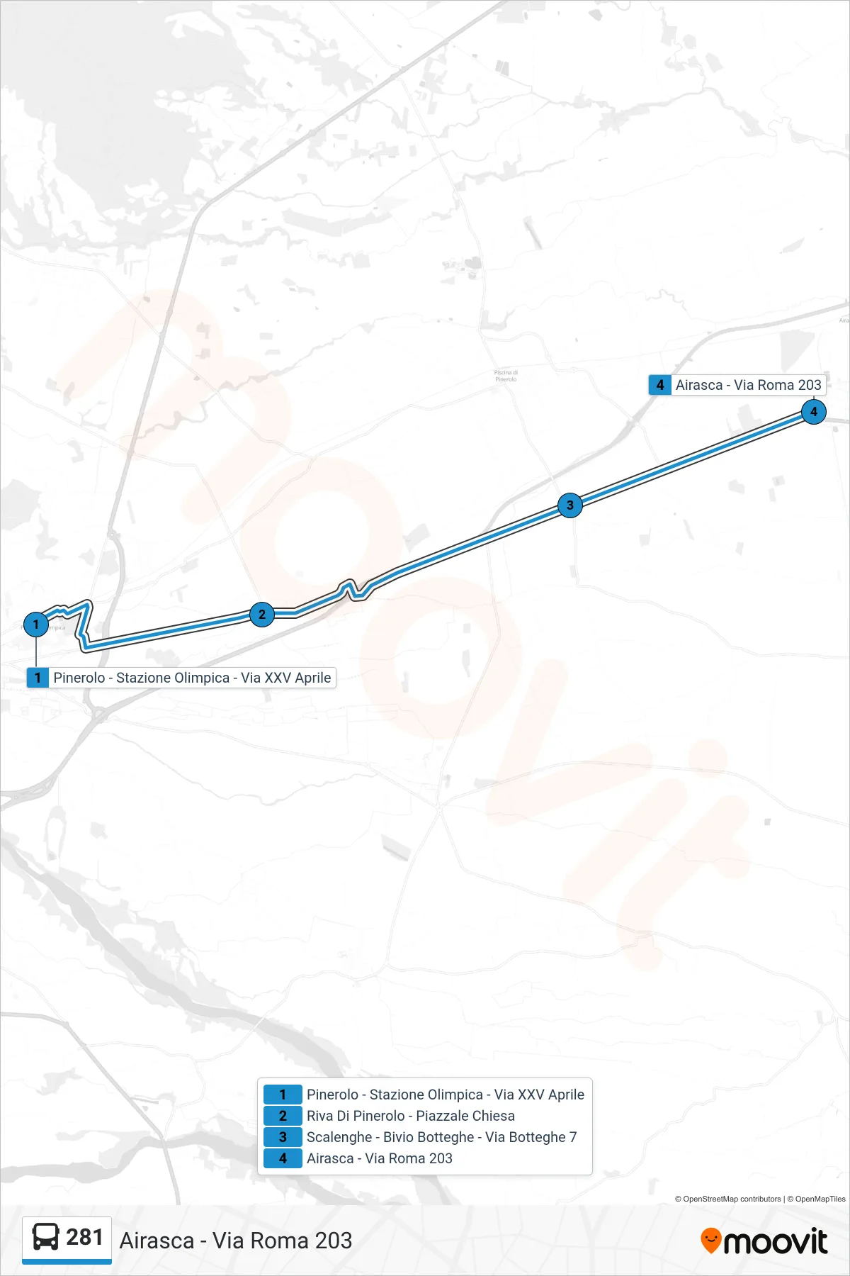 Linea 281 bus (Airasca - Via Roma 203) - Percorsi e fermate sulla mappa