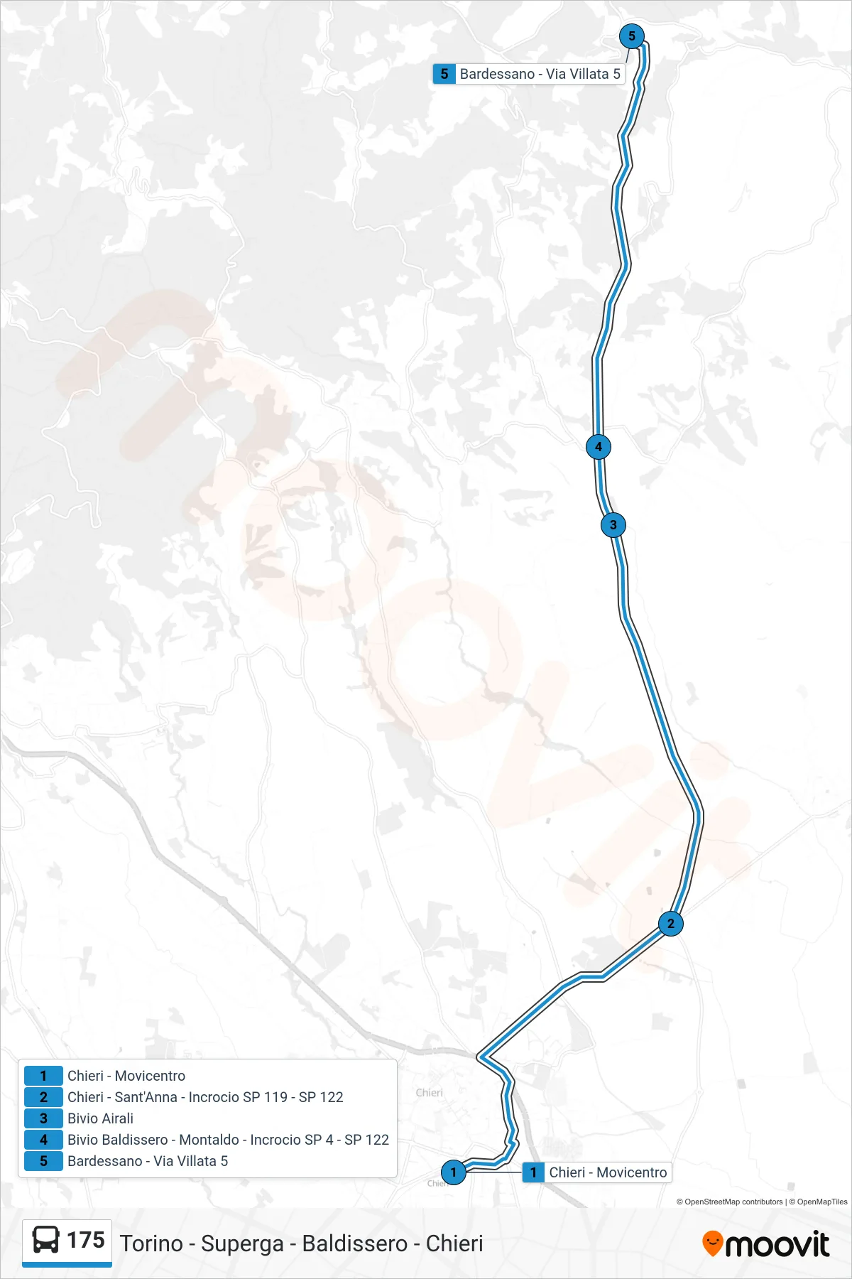 Linea 175  bus (Bardessano - Via Villata  5) - Percorsi e fermate sulla mappa