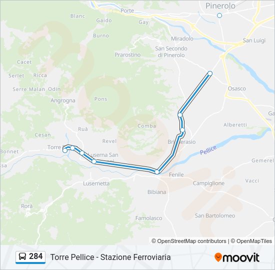 Percorso linea bus 284